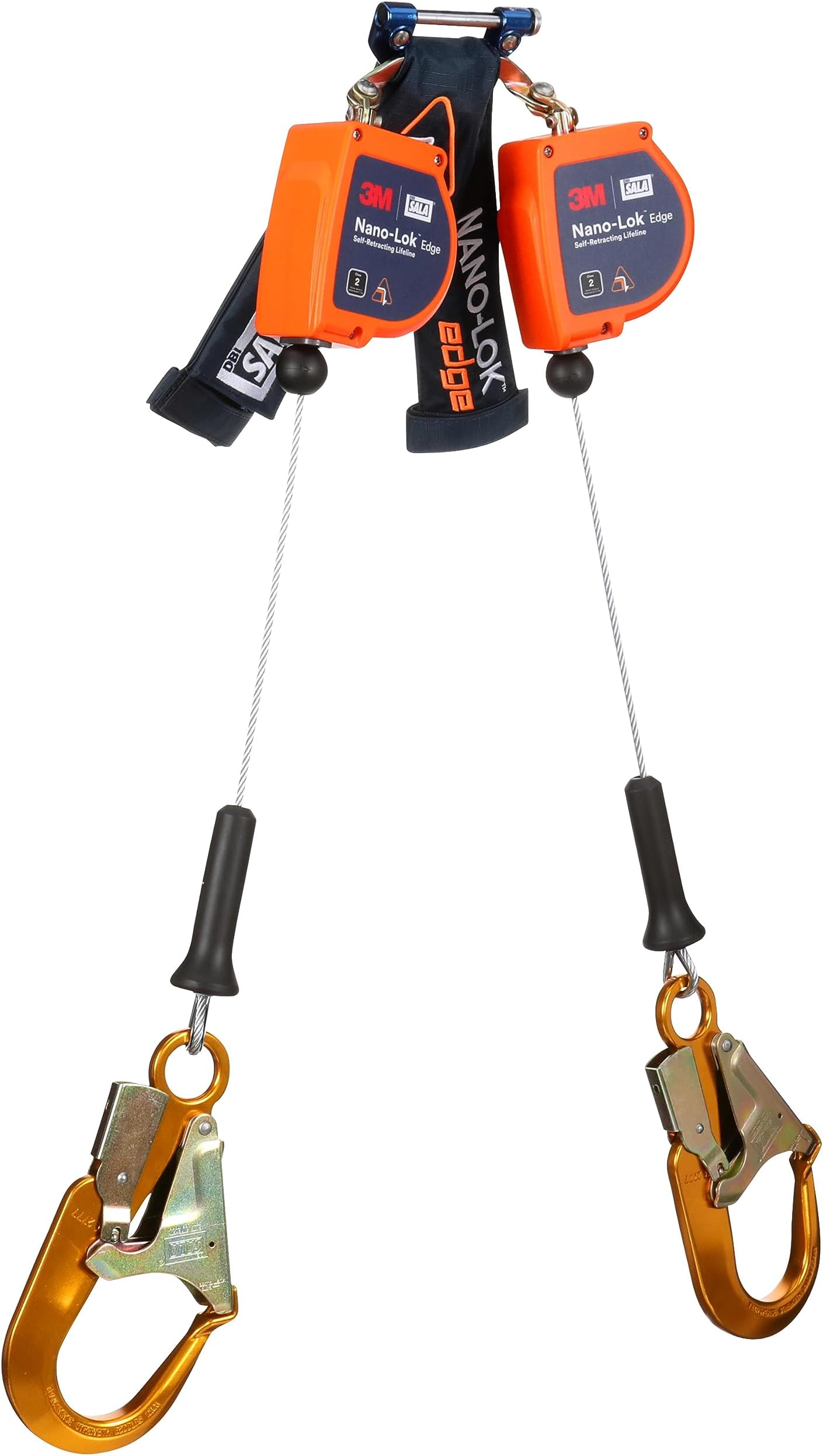 DBI-SALA Nano-Lok Edge Twin-Leg Personal Self Retracting Lifeline 3500280, Cable, Aluminum Rebar Hook, 8 ft, Class 2, ANSI