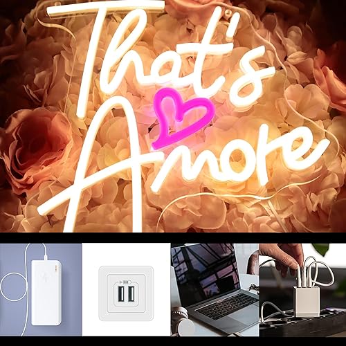 Miniatura 3 de Letrero de neón con texto en inglés "That's Amore", letrero de neón LED regulable para boda, telón de fondo de boda, letrero de neón USB para