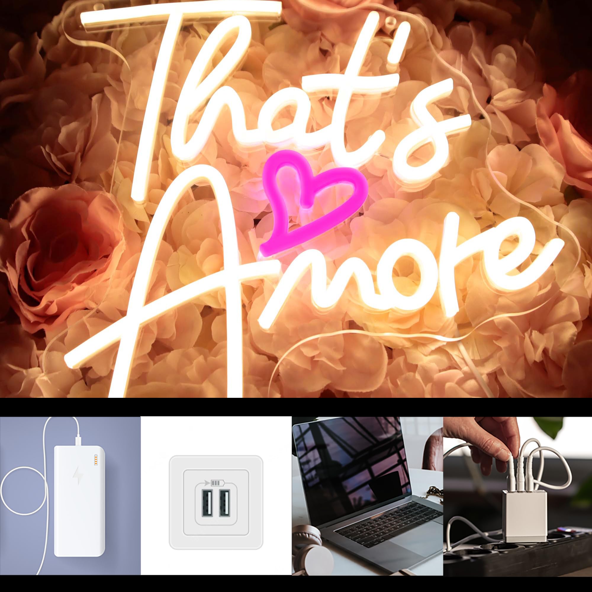 That's Amore neonowy znak, ściemniany LED ślubny neonowy znak, sztuka ścienna, tło ślubne, podświetlany znak, USB na urodziny, rocznicę, ślub, dekoracja ścienna, prezent imprezowy (30 x 32,8 cm)