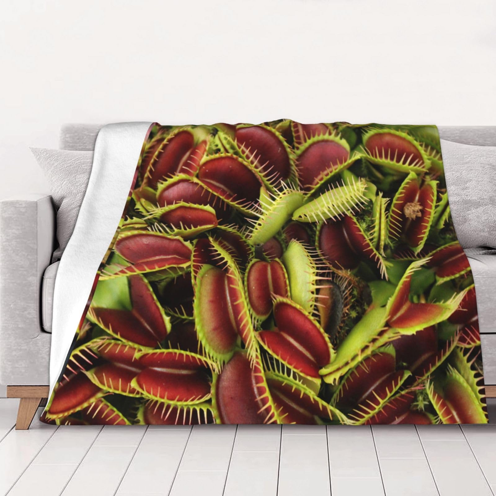 AUBKFELD Plant Printed Flannel Blanket 150x125 CM, Soft & Warm Throw Blanket for Sofa/Couch/Bed/Car, Gifts for Audlts Women Men