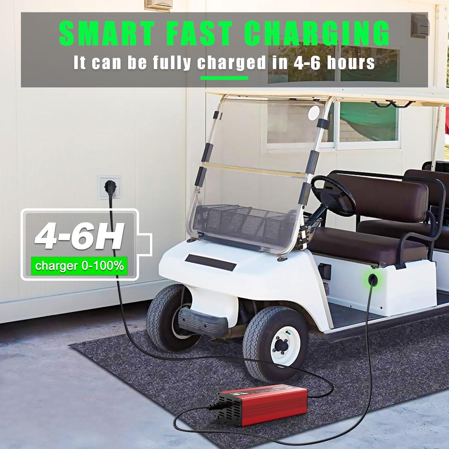 Golf cart being charged by the yourheey 48V 15A charger