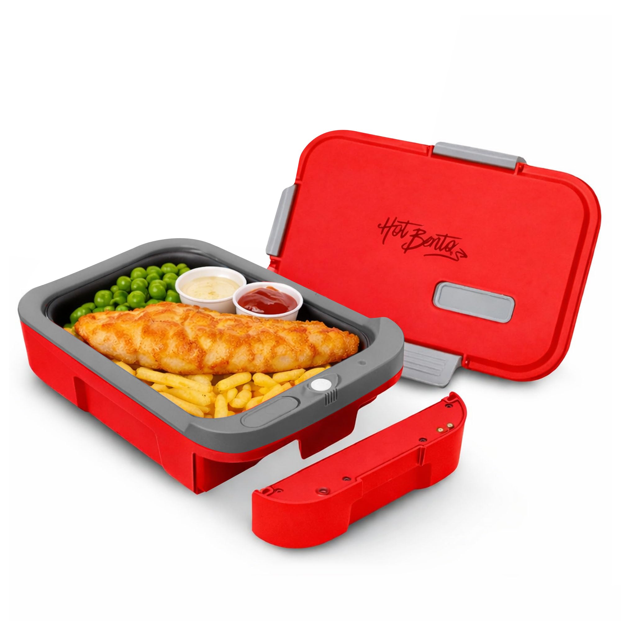 Hot Bento Plus – Electric Heated Lunch Box, Self-Heating, Rechargeable Food Warmer with Removable Battery, 10-Min Heat, Battery Powered Lunch Box for School, Office, Travel - Ruby Red