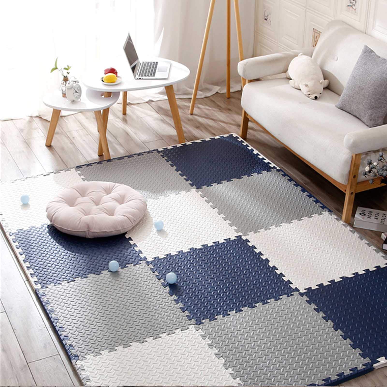 Tappetini da Gioco Puzzle, Tappetino in Schiuma Ad Incastro per Bambini, Protezione del Pavimento Adatto per Area Giochi per Bambini Camera Letto Soggiorno Palestra,White+Navy Blue+Gray,30