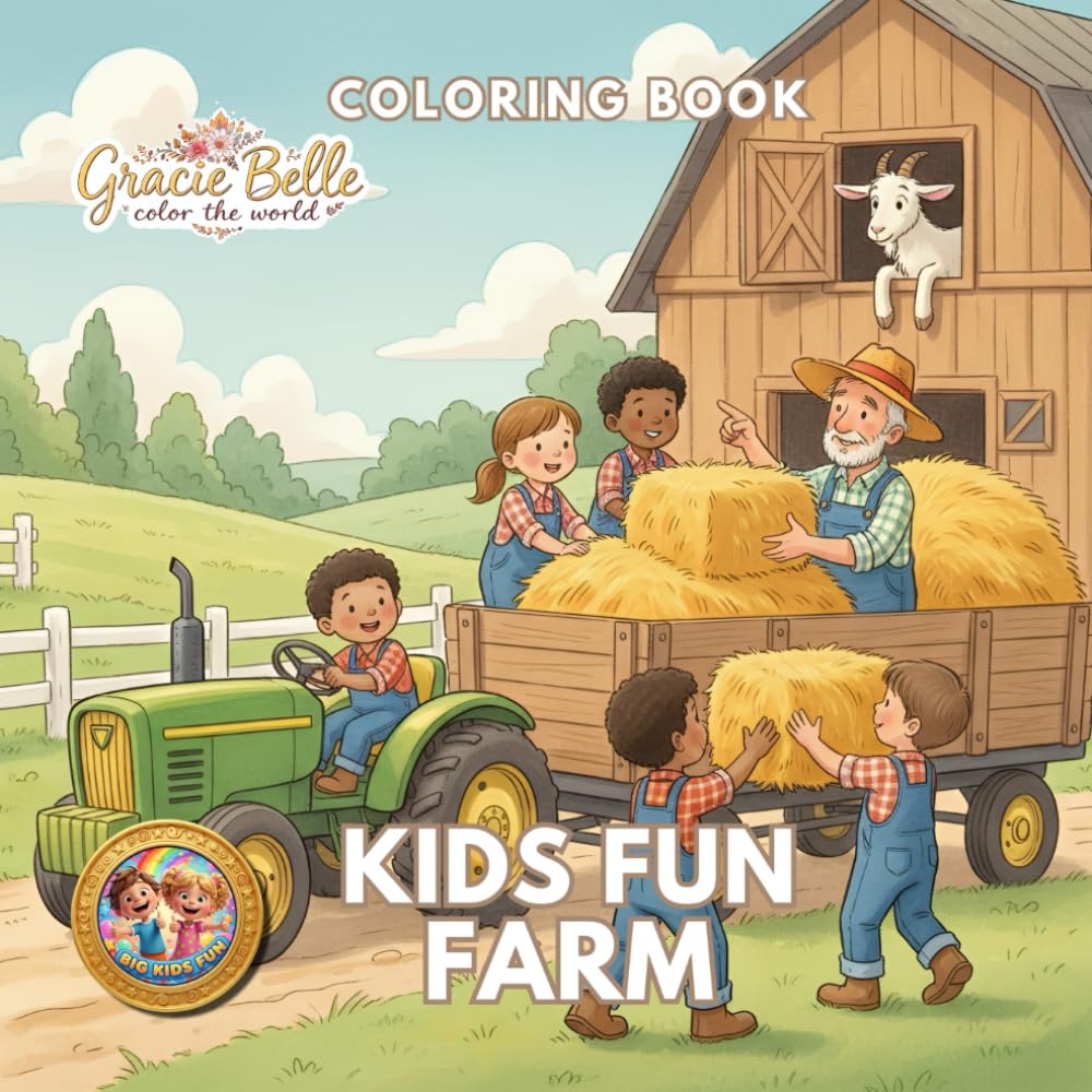 Kids Fun Farm Coloring Book: Cheerful Farm Adventures with Animals, Tractors, and Nature for Kids and Adults