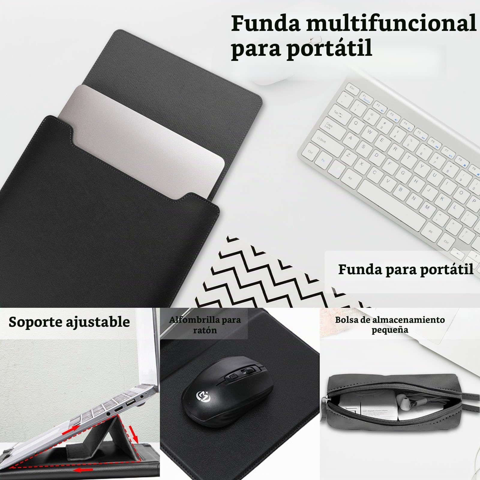 HaruYo 15-16" Funda para Ordenador portátil con Soporte Fuente para Ordenador portátil, de Piel sintética para MacBook Air/MacBook Pro/Surface DELL Lenovo HP ASUS Acer PC (15-16 Pulgadas | Negro)