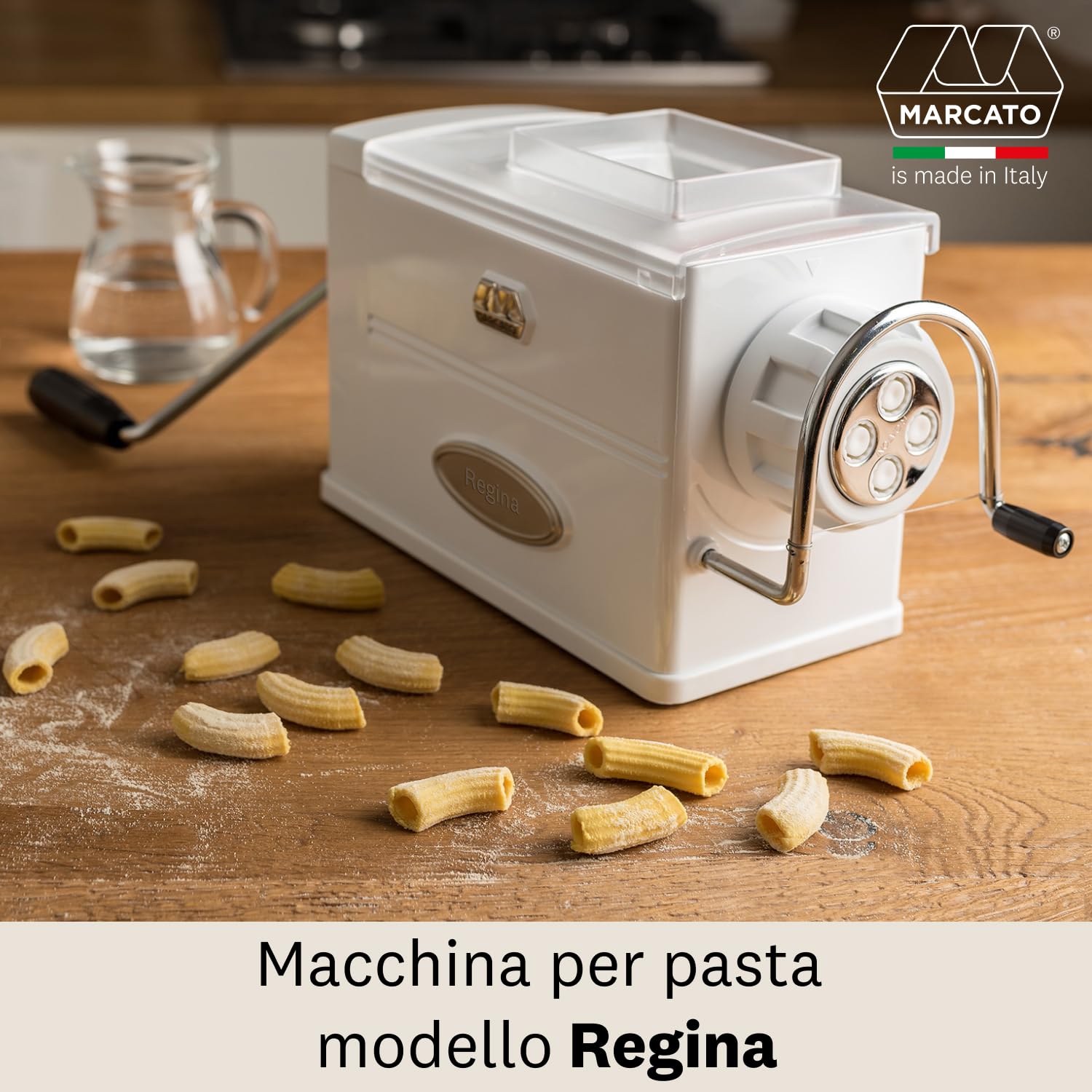 Marcato RE17-REGINA Macchina Manuale per Pasta Estrusa Corta e Lunga, Plastica, Bianco, Linea Premium.