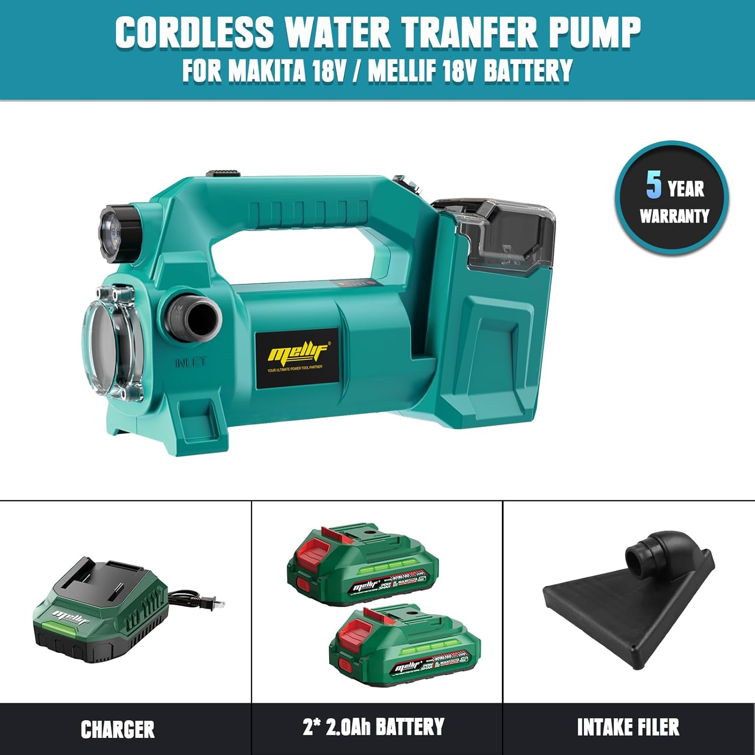 Mellif Cordless Water Transfer Pump kit contents