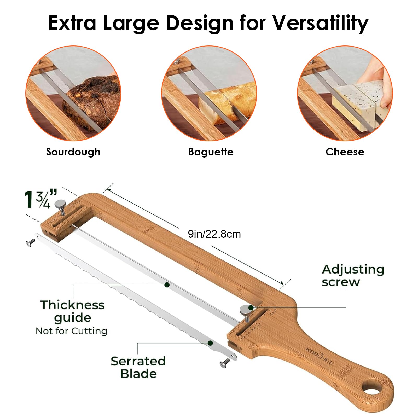 Coltello da Pane Professionale a Doppia Lama Seghettata 28 cm, Tagliapane Manuale con Manico in Legno per Pane, Filoni e Panettone, Affilato e Precisione