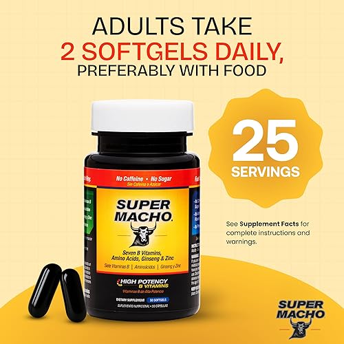 Miniatura 3 de DLC Laboratories SUPER MACHO Alta Potencia en Vitamina B y Aminoácidos Suplemento Nutricional para el Hombre Activo No contiene cafeína No contiene