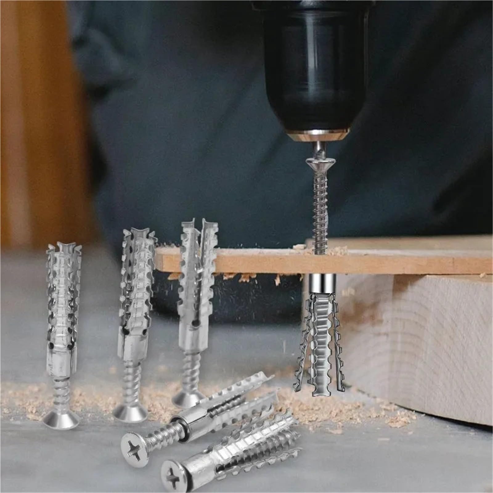 Expansionsschraube Selbstschneidende Schraube, Expansionsrohr-Ankersatz, Kohlenstoffstahl, Trockenbau-Beton-Bohrstopfenbefestigungen(8mm-(Style A),100 Sets)