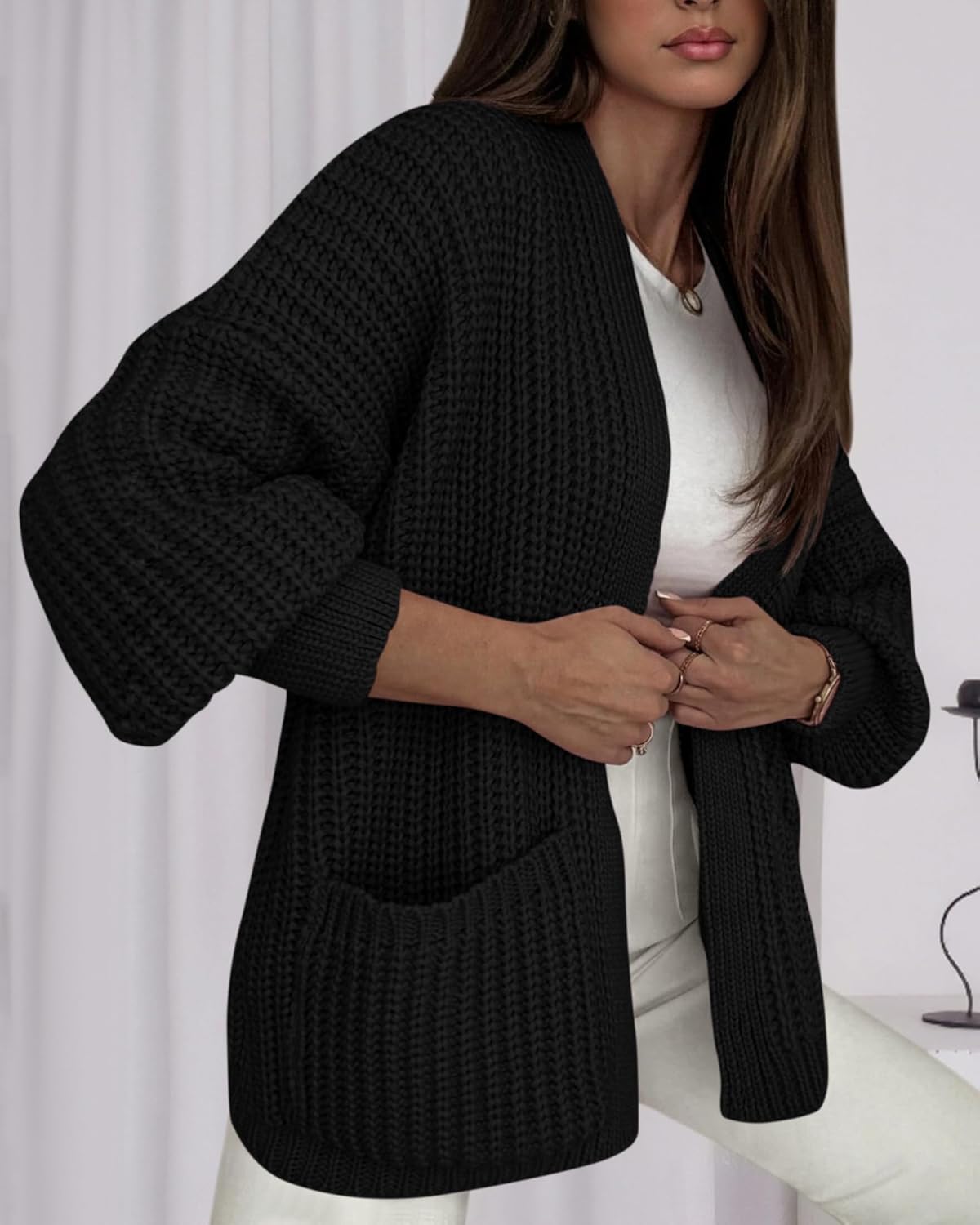 BTFBM Cardigan Sweaters for Women 2026 Fall Fashion Casual Long Sleeve Oversized Open Front Knit Cardigans Jacket Coat - Image 4