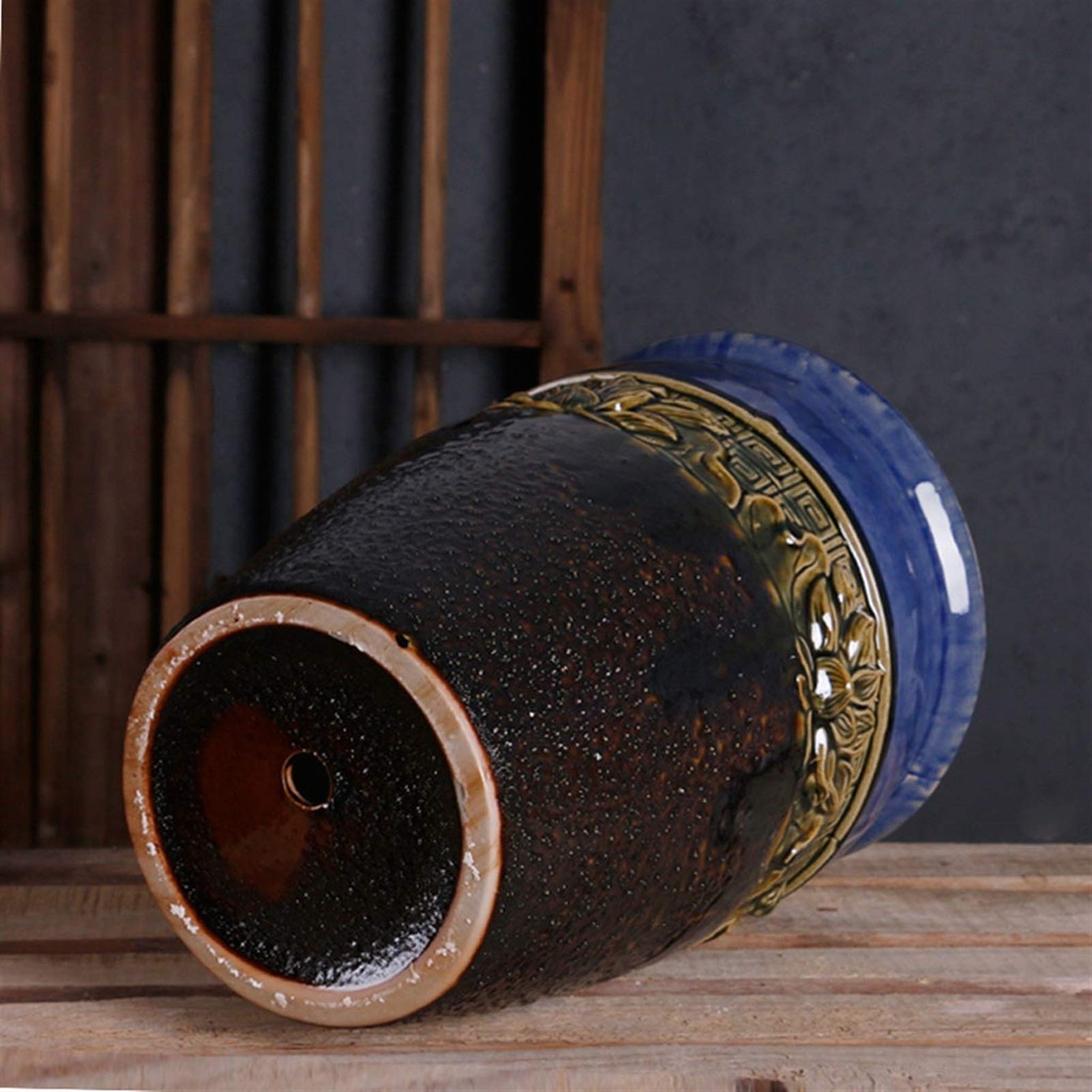 Skrzynka na kwiaty ceramiczna doniczka z otworem do ogrodu na zewnątrz do domu salonu biura jadalni dekoracja retro doniczka 30 cm wysoka skrzynka ogrodowa (kolor: Niebieski)