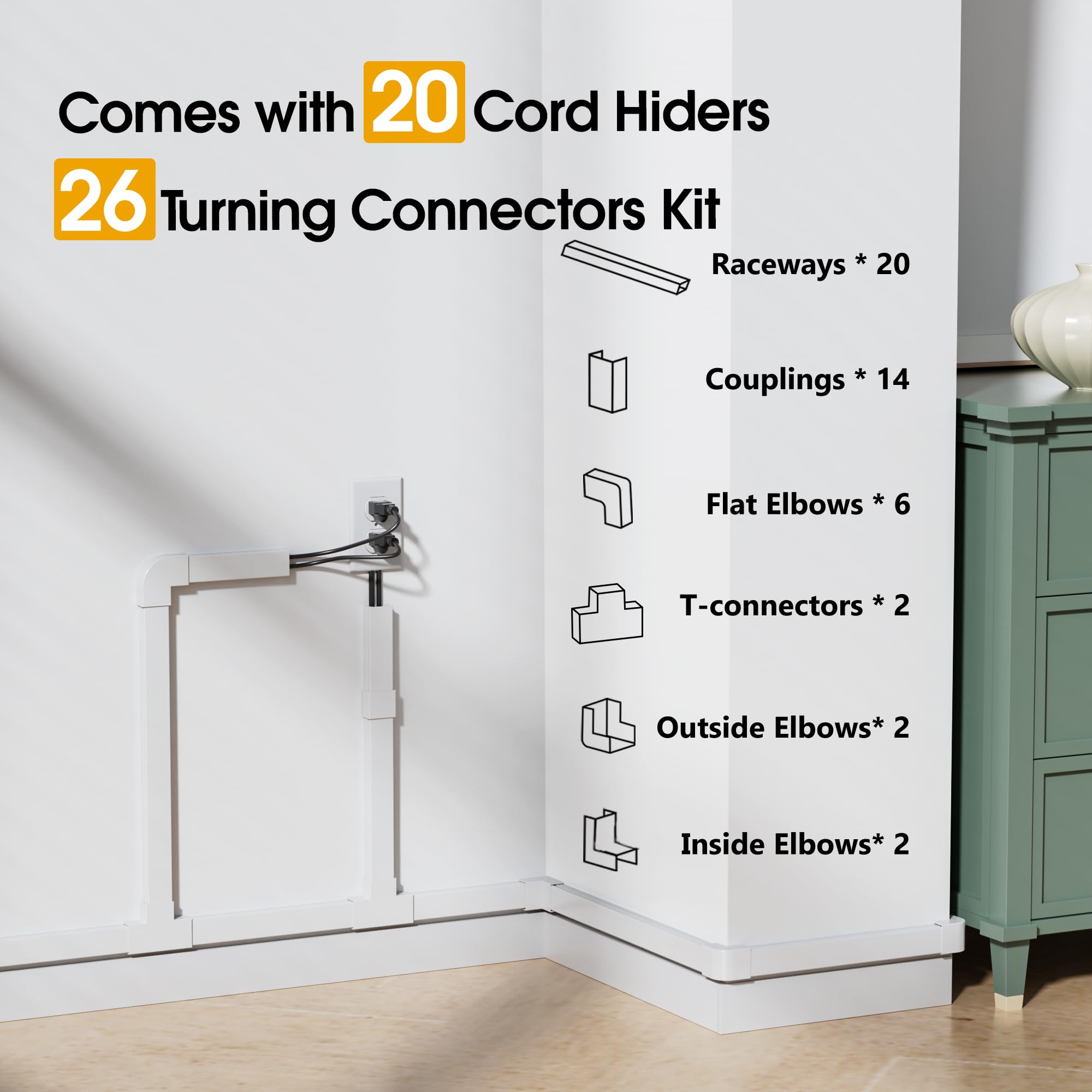 Cache-câble mural pour télévision de 720,1 cm – Cache-câble pour 2 à 4 fils sur le mur, cache câble de qualité supérieure pour cordons sur le mur, installation facile pour TV sur le mur, cache-câble