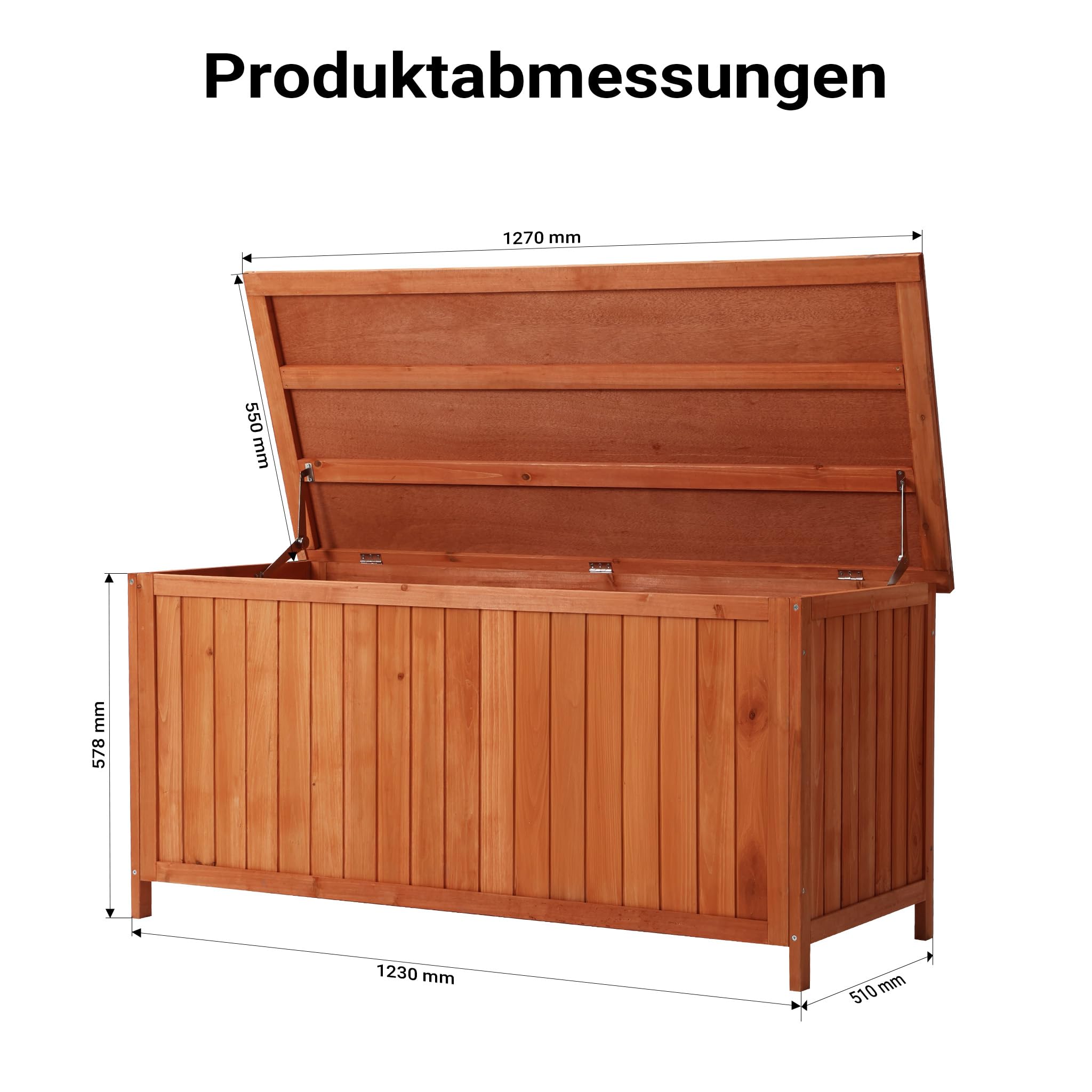 Wiltec Gartenbox aus Holz 127 x 55 x 60 cm Aufbewharungsbox mit Deckel Gartenschrank für Geräte Spielzeug Kissenbox Auflagenbox Fichtenholz