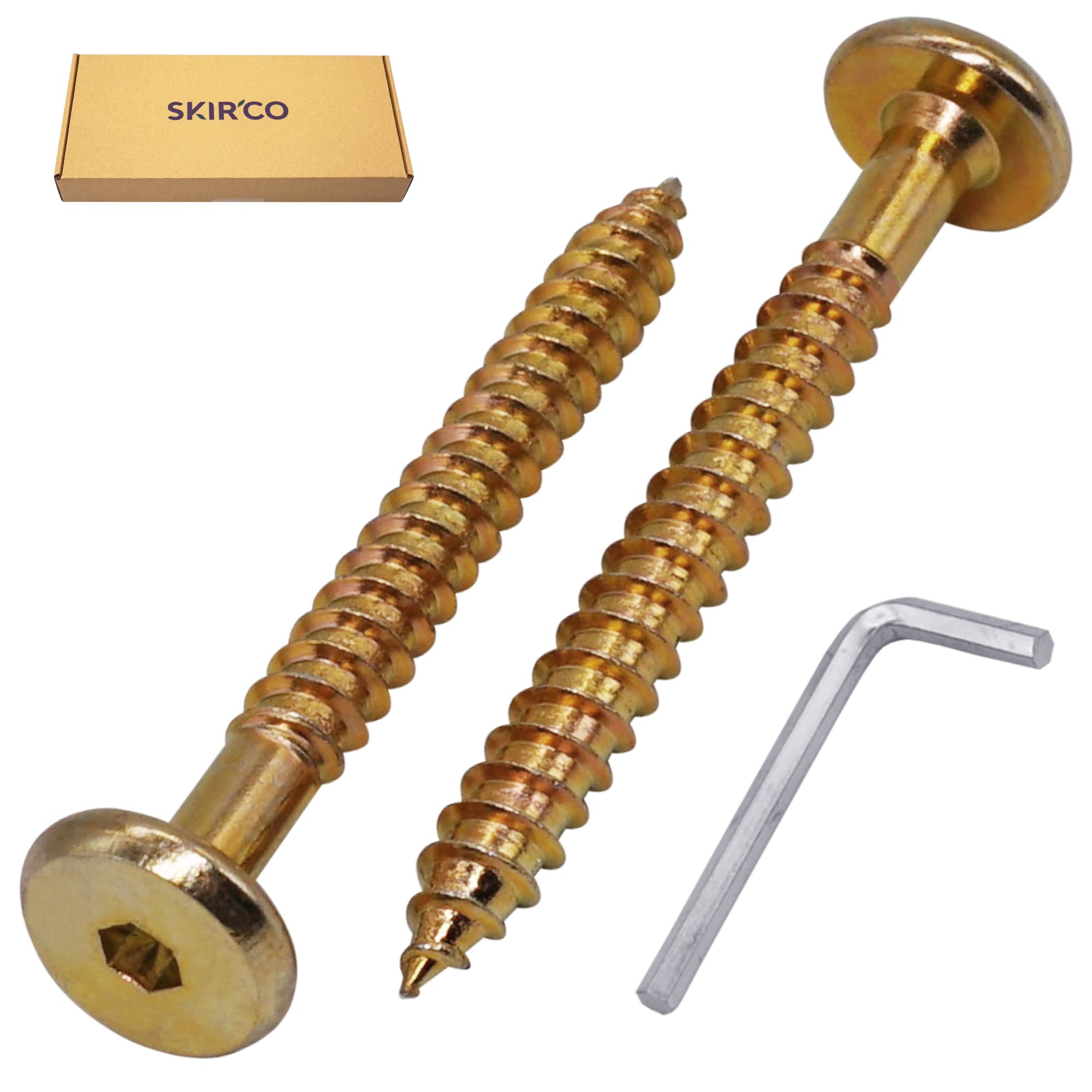 SKIR'CO (40 pcs) Yellow Zinc Plated Wood Connector Screws 6.5 x 60 mm, Furniture Connector Screws, Flat Head - Image 2