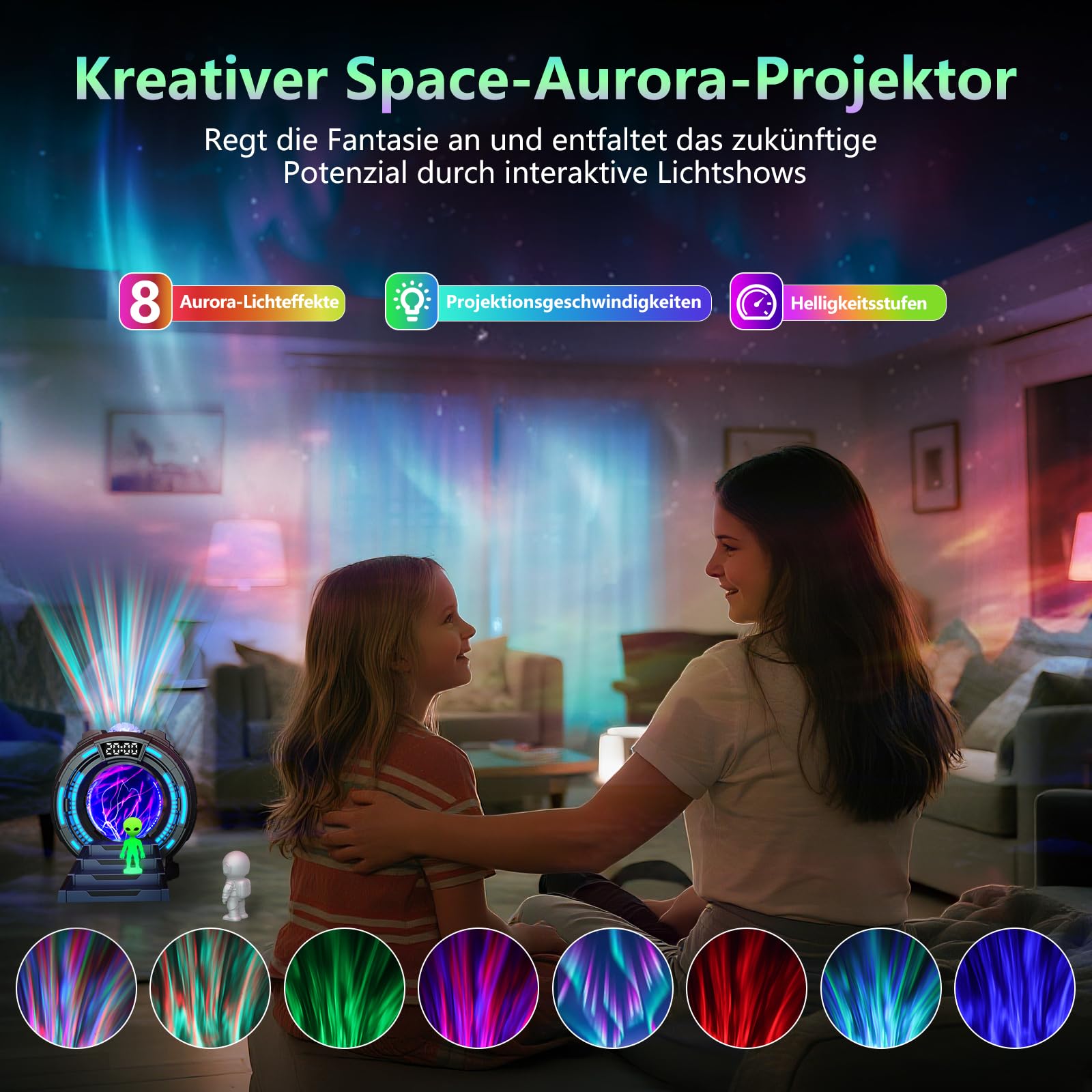 Galaxy Projector,Sternenhimmel Projektor Aurora Lampe mit 8 Polarlichtern & 8 Weißrauschen, Astronaut Projektor mit Plasma Ball, Bluetooth Lautsprecher,Creative Lighting,Einschlafhilfe & Entspannung