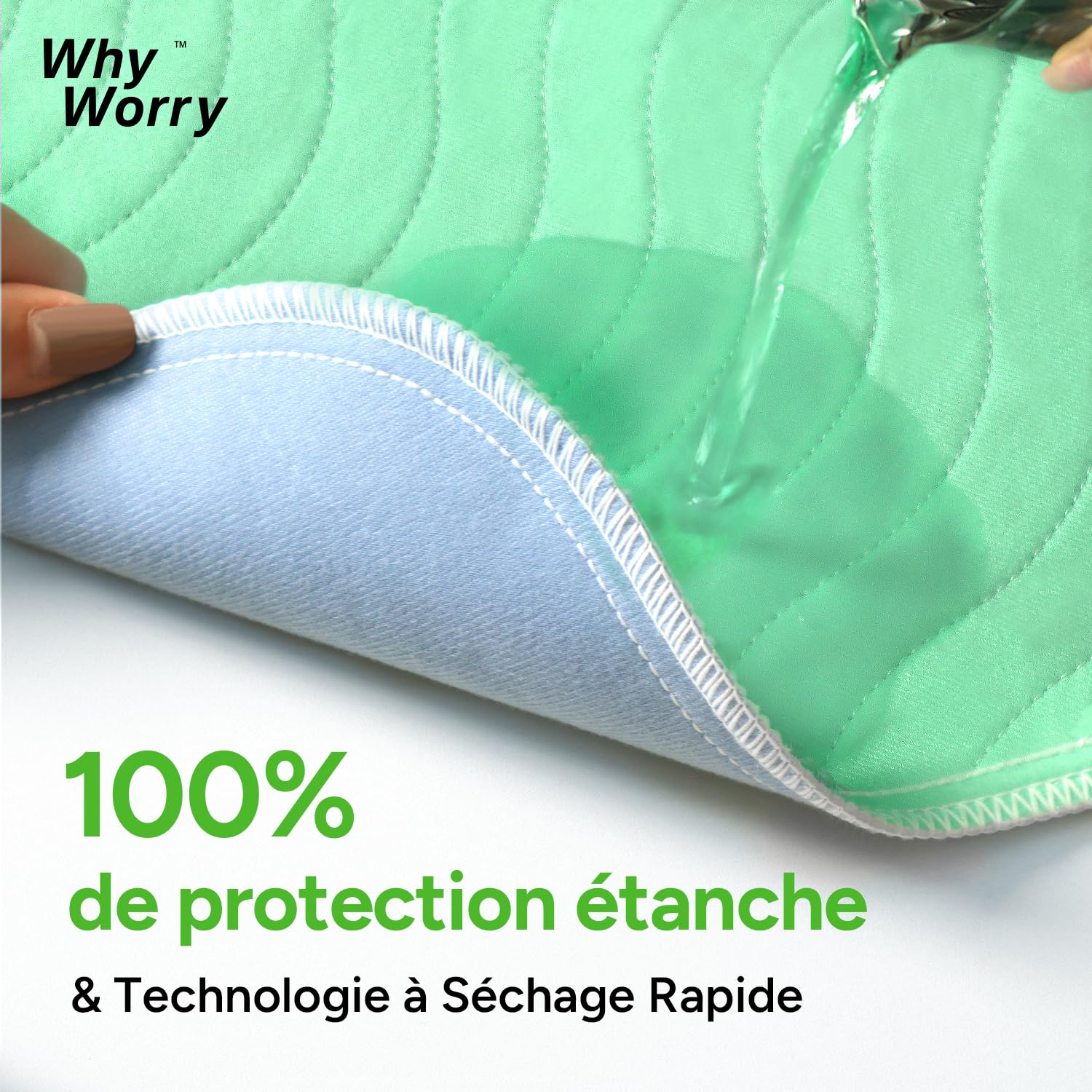 WhyWorry Protege Matelas Alèse Imperméable 86 x 91 cm, Couvre Matelas Absorbant pour Incontinence, Tapis de Lit Lavable en Machine, Protection Réutilisable pour Adulte & Bébé, Oeko-TEX, Vert, 4 Unités