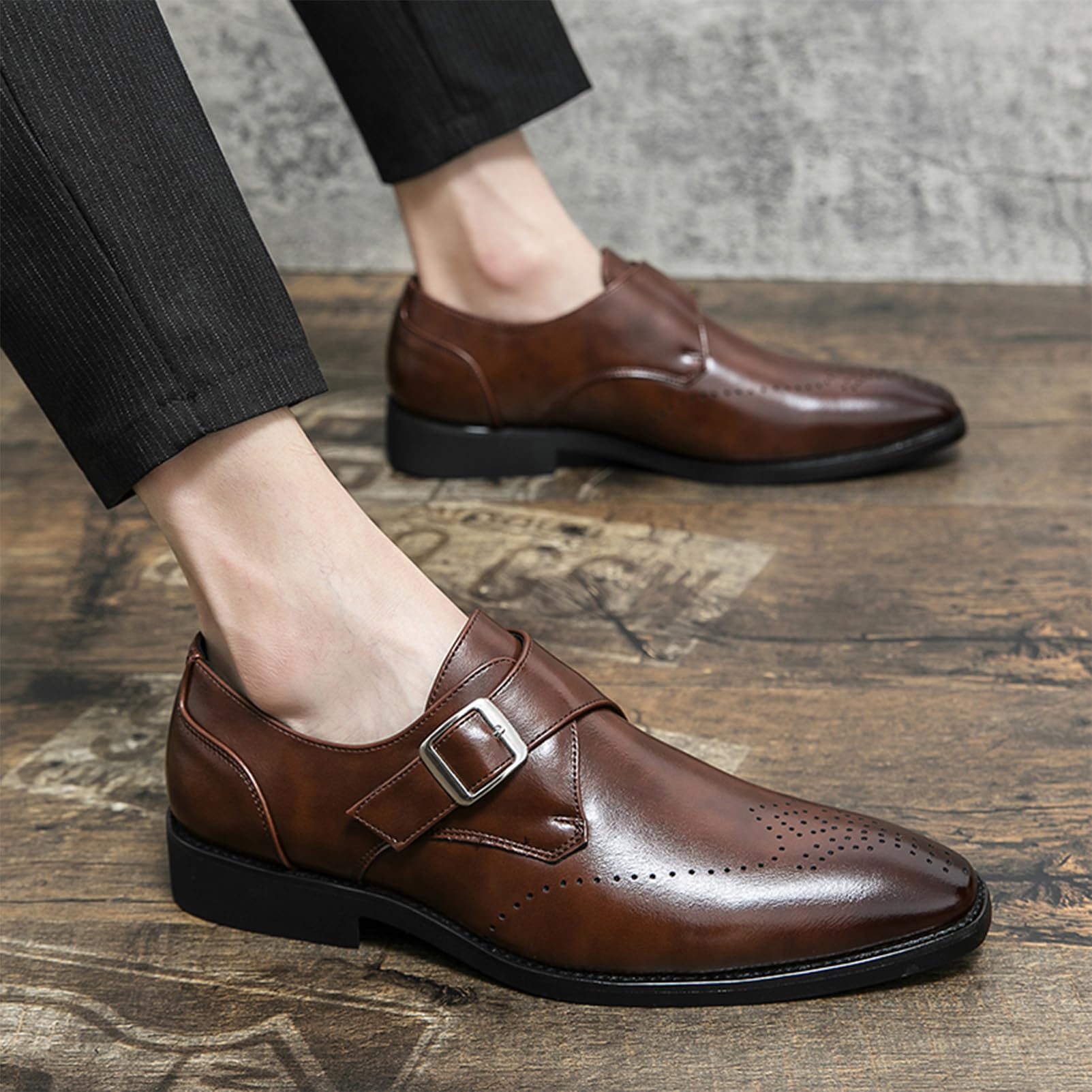 ANUFER Hombre Monje Soltero Zapatos Inteligente Estilo Británico Cuero de Microfibra Vestido Brogues