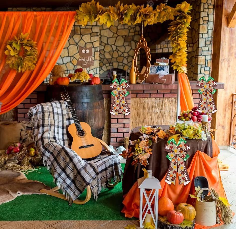 Miniatura 4 de Arcos grandes de otoño para corona, lazos de corona de Acción de Gracias, lazo de arpillera verde natural, hojas de arce de otoño, arco de fútbol,