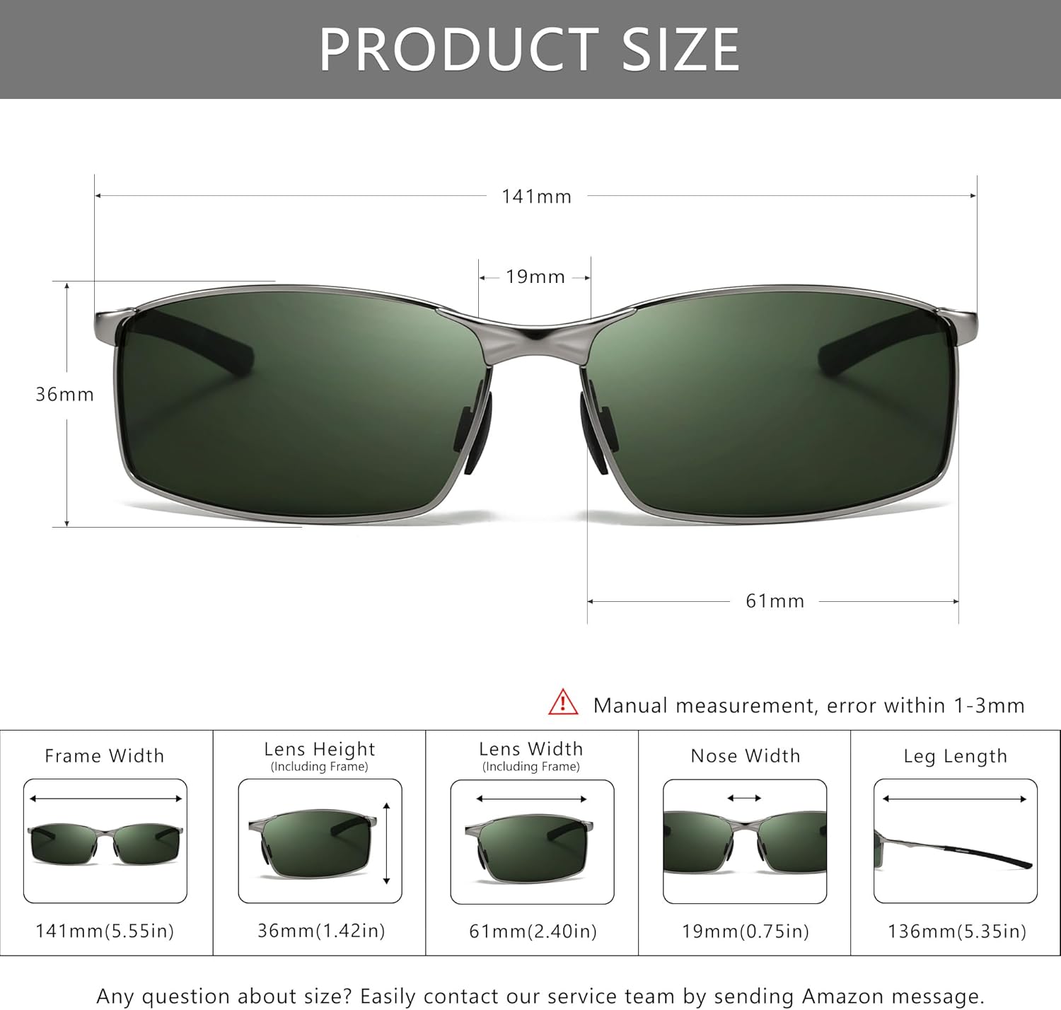 SUNGAIT Ultra-Lightweight Polarized Sunglasses Men for Driving Fishing Golf, Rectangular Metal Frame with Spring Hinge - Image 5