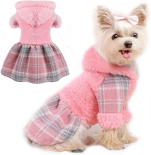Vestido con capucha para perro suéteres de invierno para perros pequeños niñas clima frío vestidos cálidos para cachorros ropa para mascotas a