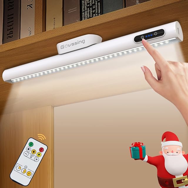 GOVSSING Under Cupboard Kitchen Lights 4000mAh Rechargeable Battery Cabinet Lights with Capacity Indicators, 5W USB-C Wardrobe Lights with Remote & Magnet Mount, Steplessly Dimmable & 3 Color Modes