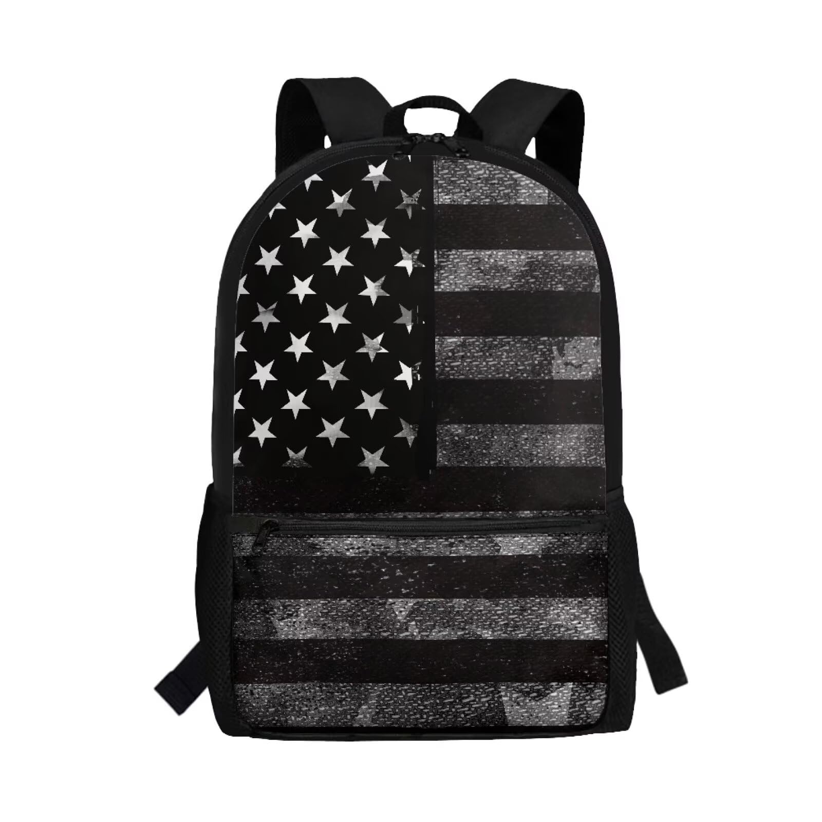 FANCOSAN Black American Flag Backpack for School Boys 10-12 Kids Backpack Boys with Side Pockets Adjustable Strap Kids School Bag for Primary
