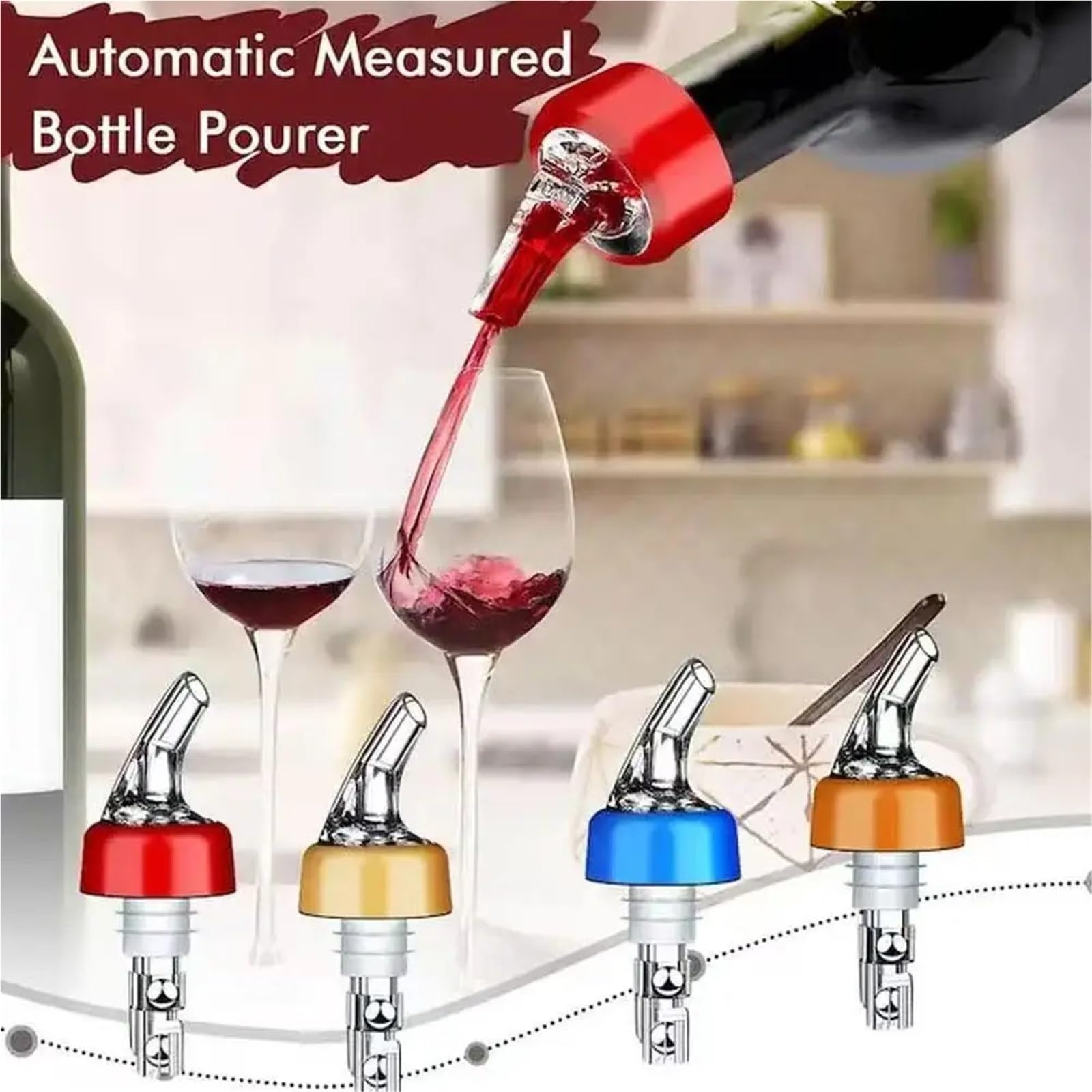 Bouchons de vin 8 pièces, bec verseur bouteille à mesure automatique avec bouchons anti-poussière for conserver le et Champagne frais(Rose Gold,45ml)