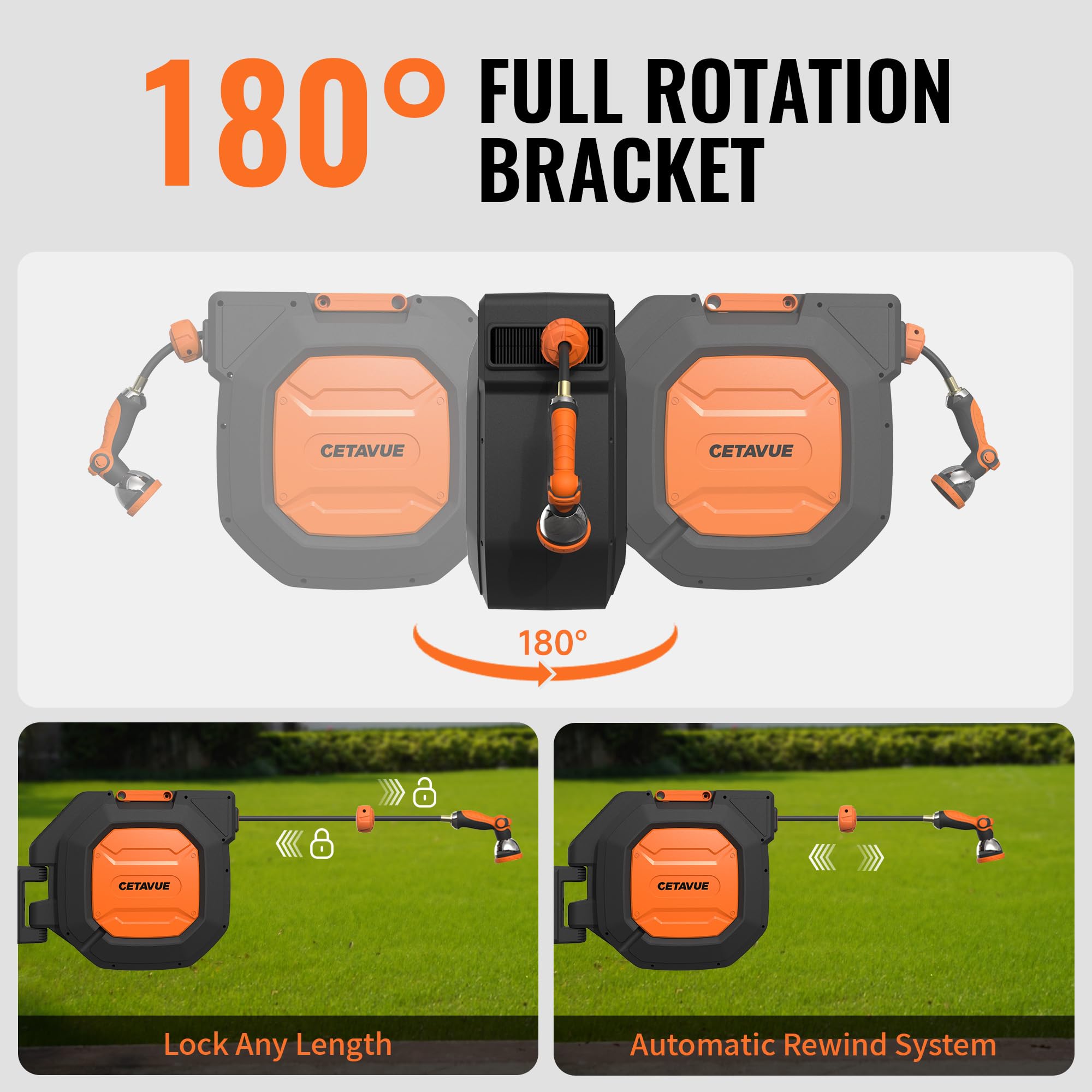 Retractable Garden Hose Reel - 100ft, Wall Mount -4