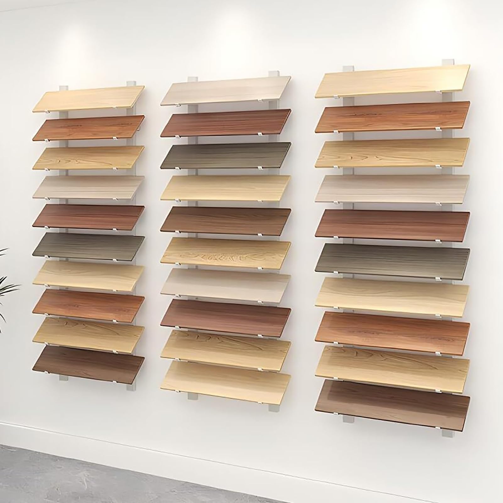 Grand présentoir carrelage sol suspendu blanc lot de 3 pour aménagement de magasin et showroom