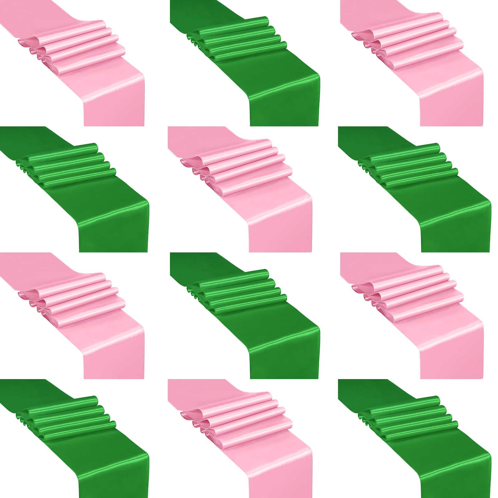 VitalCozy 12 Pcs Pink and Green Table Runners for Witch Princess Party Decorations 12 x 108 Long Satin Silk Table Runner for Wedding Baby Shower