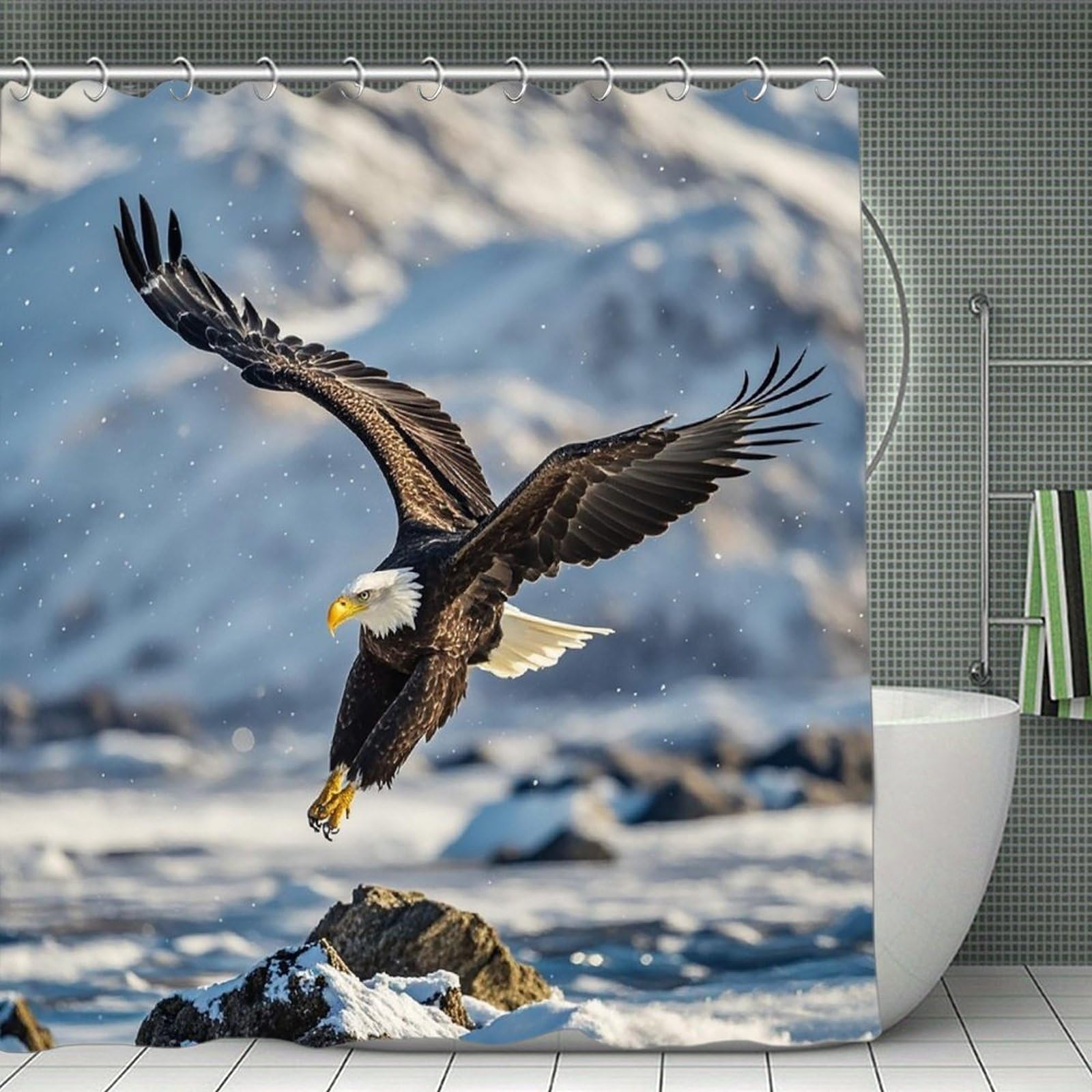 FekiLoot Bald Eagle Flying Shower Curtain Minimalist Thick Bathroom Curtain Washable Modern Bathroom Shower Curtain Heavy Duty Waterproof Cloth Bath Curtain with Hooks 70.8"x70.8"