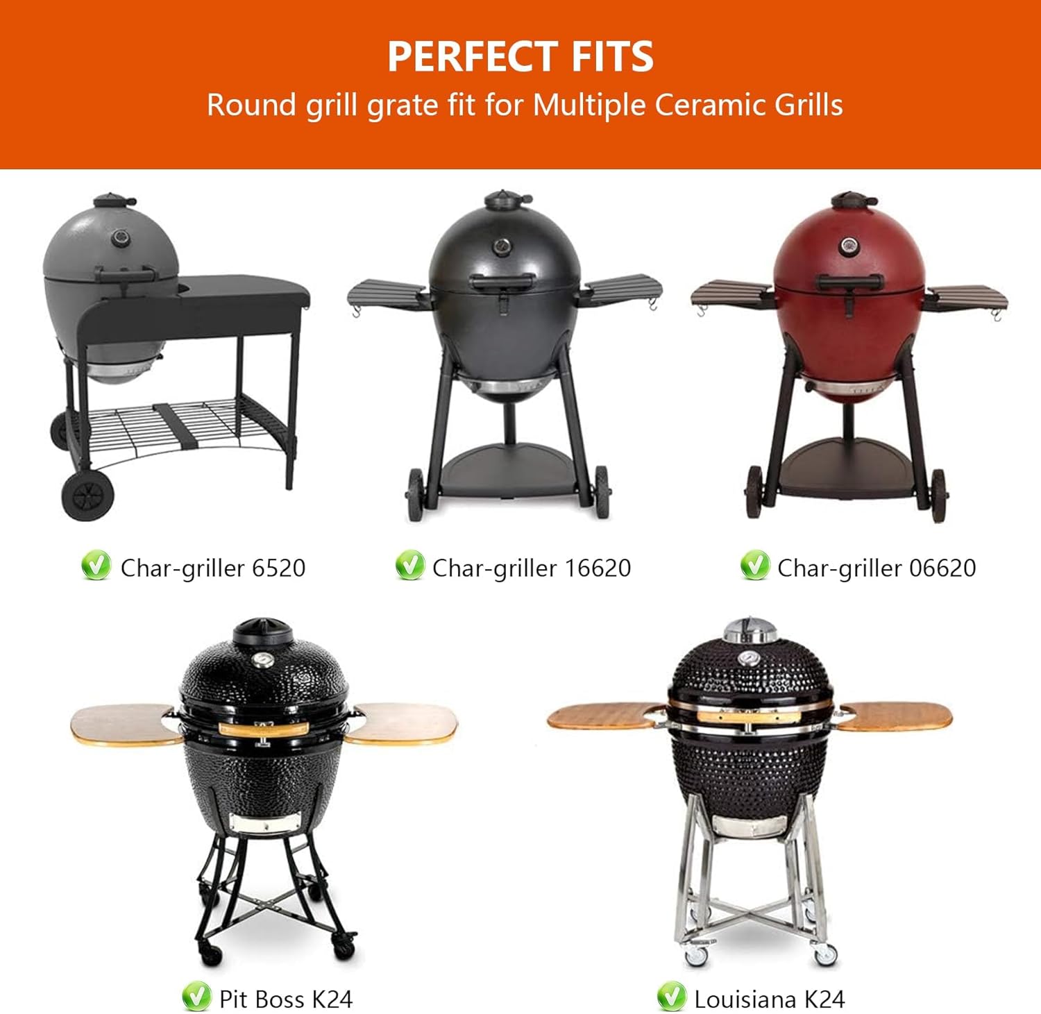 19.5" Cast Iron Round Grill Grate Grid for Pit Boss K24,Akorn Kamado Ceramic Grill,Char-Griller 16620,Louisiana Grills K24,Solid Rod Round Coookin Grate Grill Grids