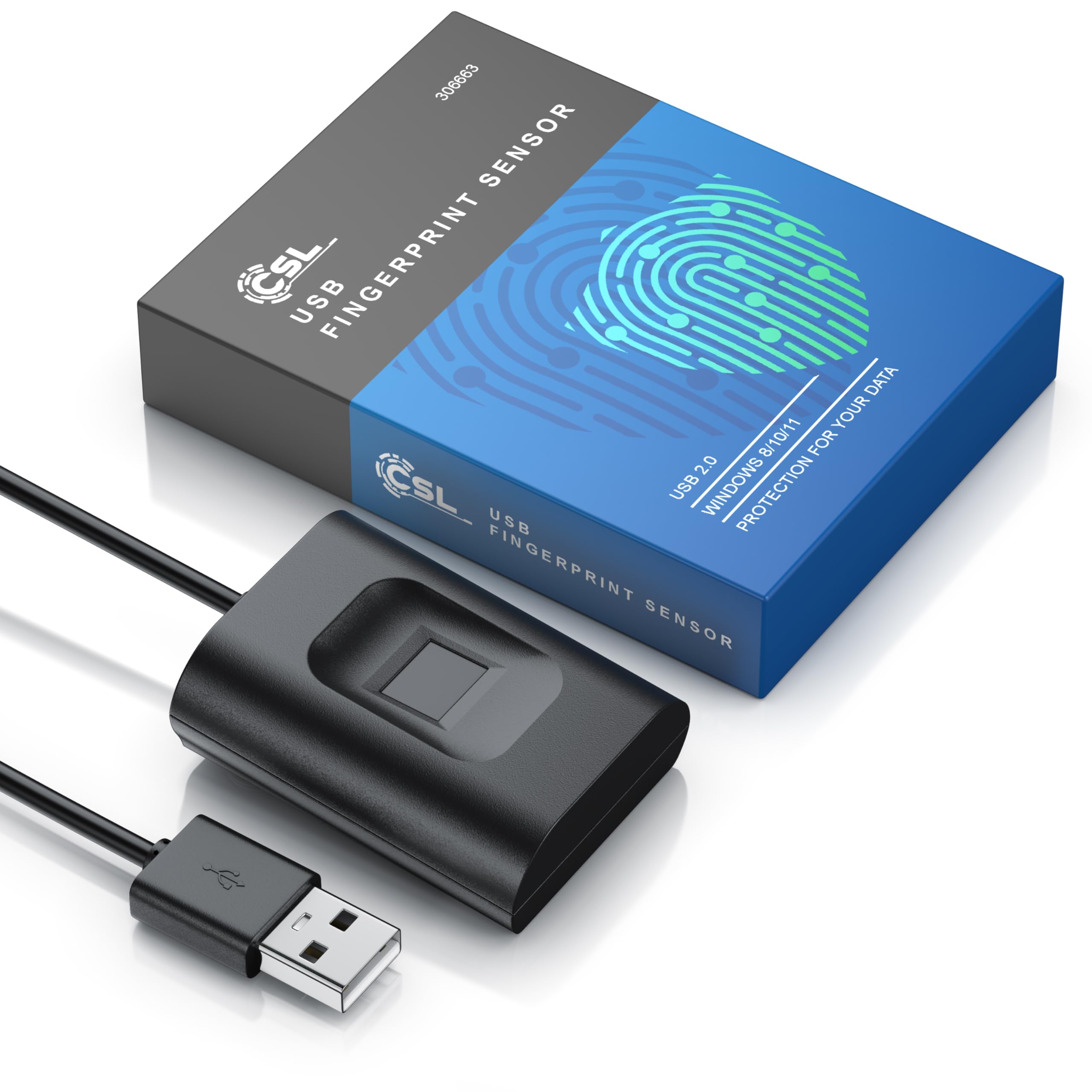 CSL USB Fingerabdrucksensor Fingerprint Key Windows 8-11 Plug & Play 10 IDs