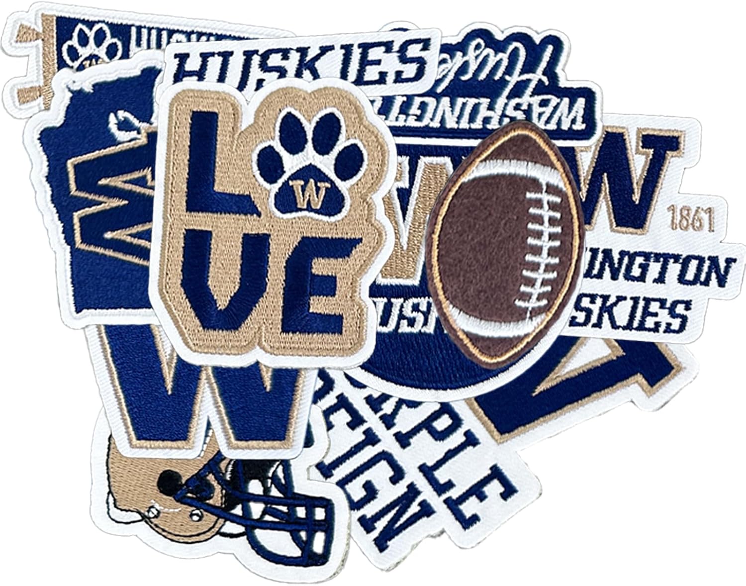 13PCS Washington Iron On Patches，Embroidered Applique Football for Jeans, T-Shirts, Hats, Backpacks & Sports Gear.