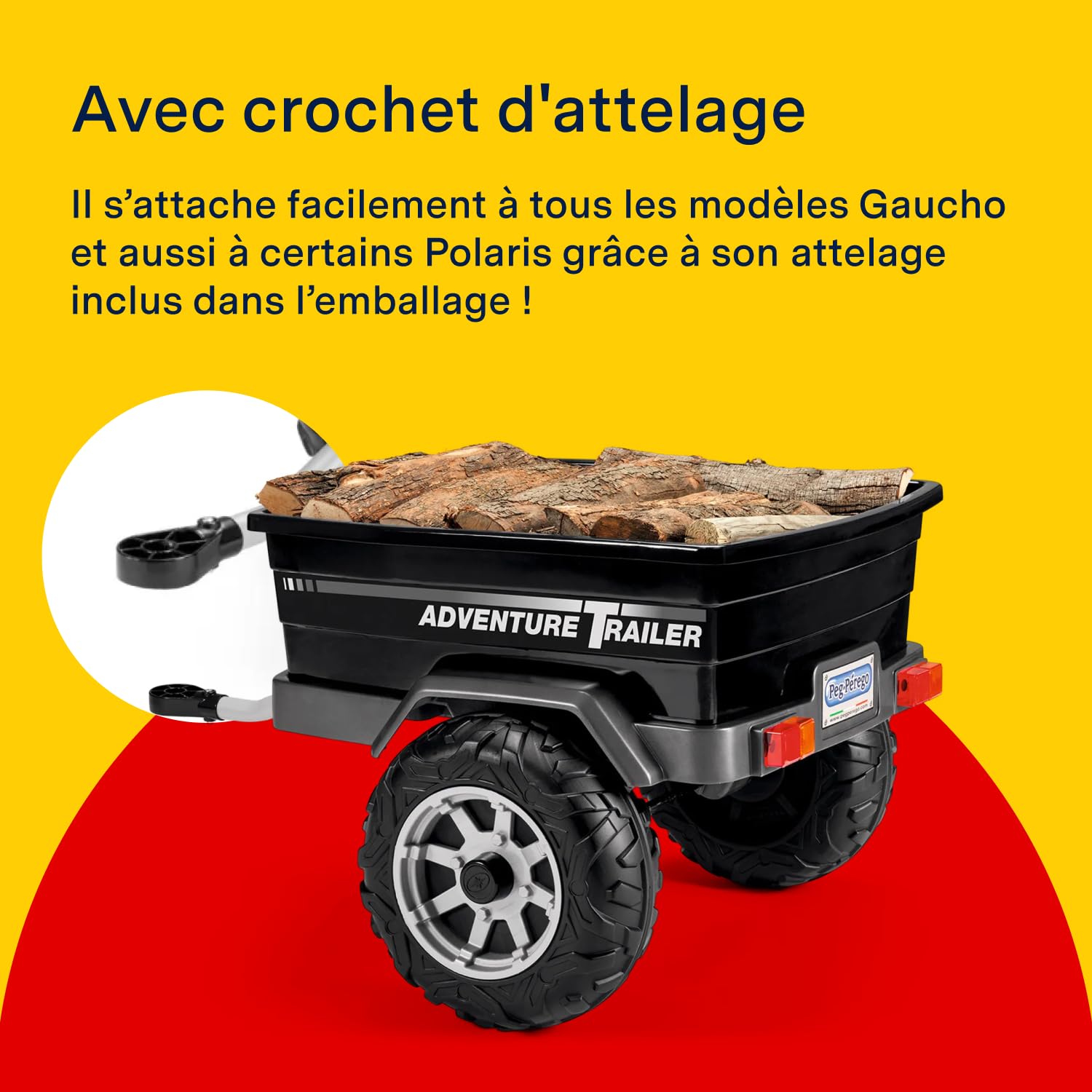 PEG Adventure Trailer Remorque pour Véhicules Électriques Gaucho et Polaris, Capacité de Charge 30 kg, Roues Tout-Terrain, dès 2 Ans