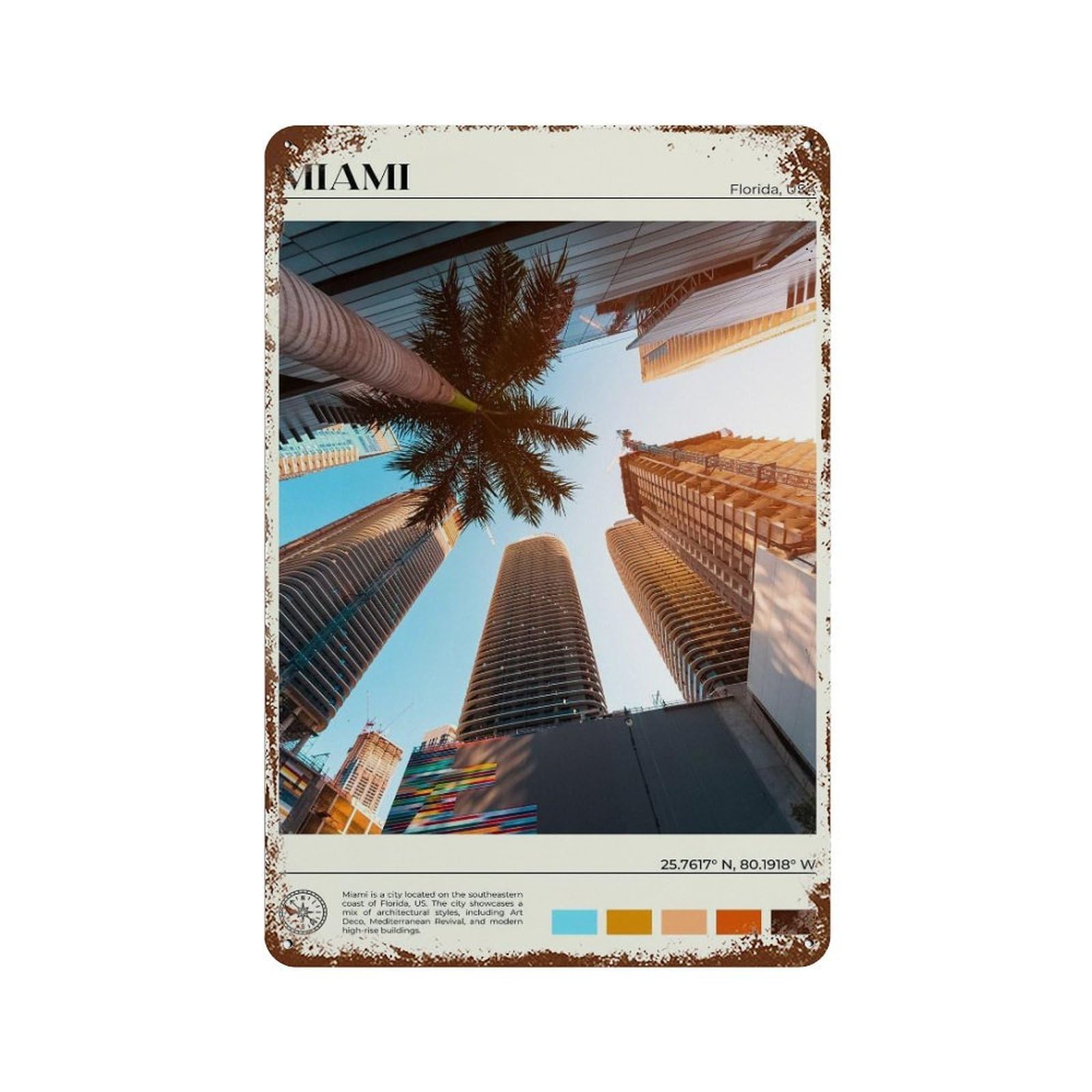 xiaoxiaoshen Real Photo Miami Decor Florida USA Wall Decor Art Metal Tin Poster Modern Home Decor Art Home Bar Shop Decorations Vintage Sign 30x20cm