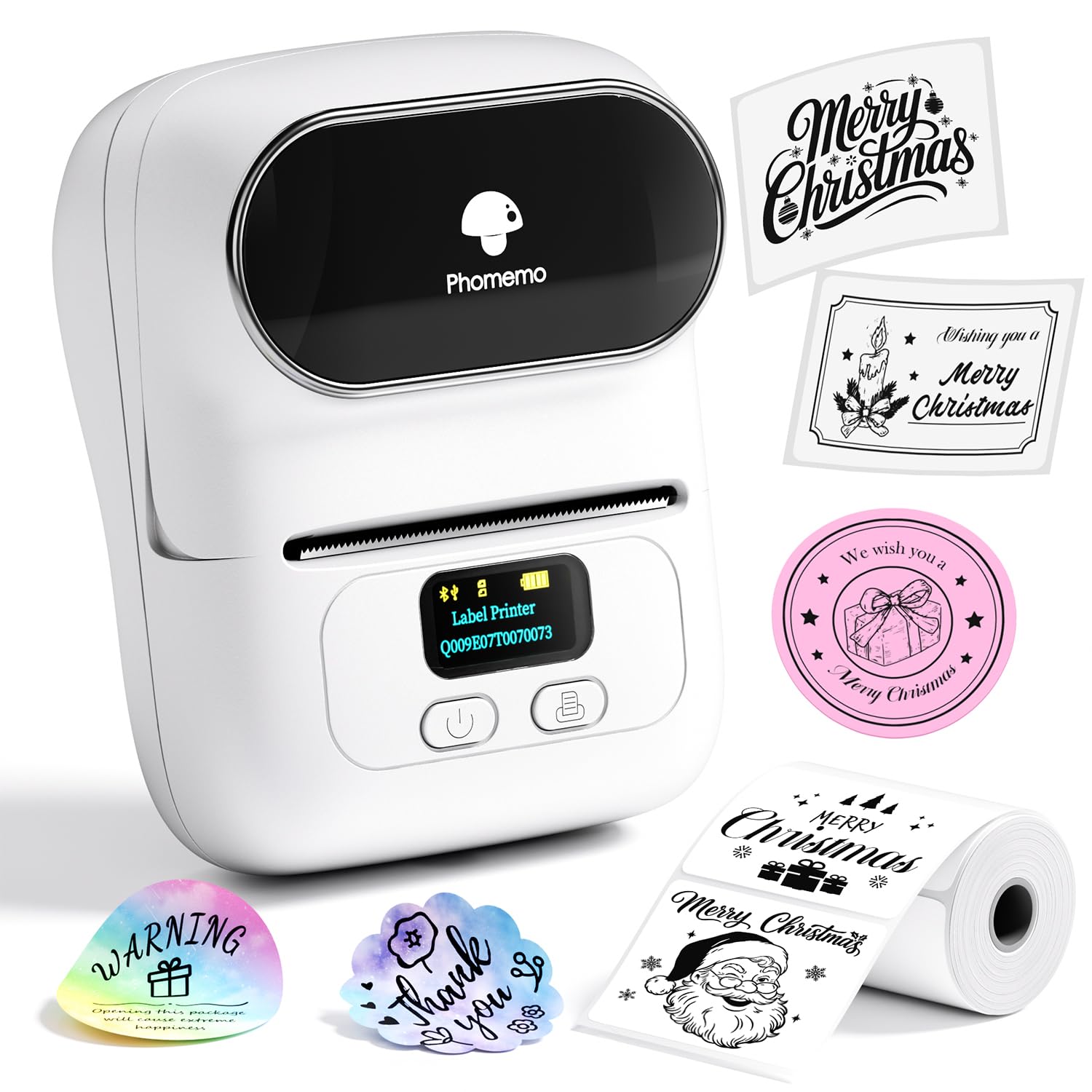 Phomemo M110 Etiquetadora portátil Bluetooth Impresora Etiquetas autoadhesivas térmica, Compatible con Android y iOS,Etiquetadora Adhesivas para Retail,Código de Barras,Pequeña Empresa,Oficina, Blanco