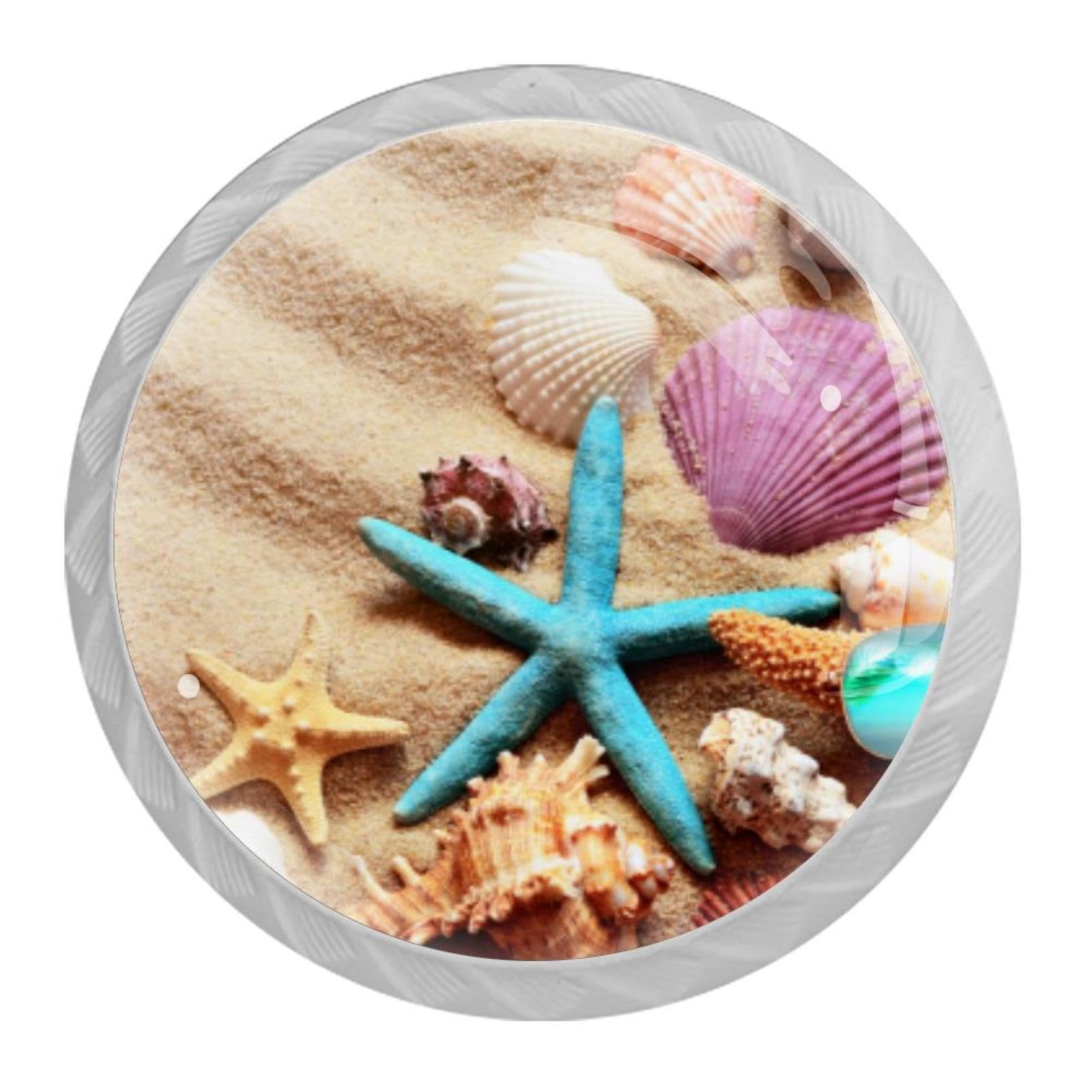 Tqmspg 4 Pieces Drawer Pulls Starfish and Shells Door Knobs Dresser Handles for Kitchen Wardrobe Cupboard Hardware Furniture