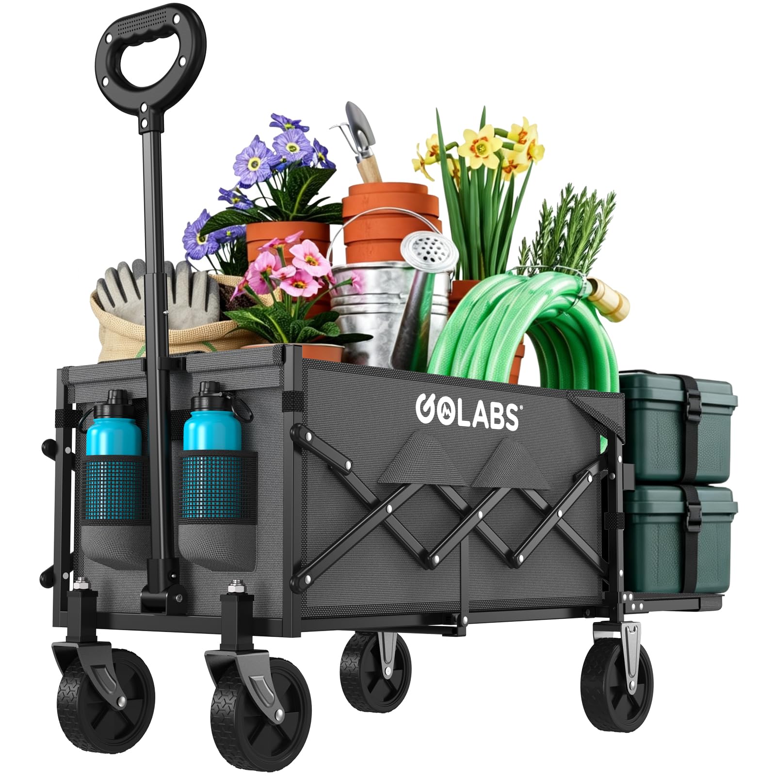 Golabs WA1 Collapsible Folding Wagon Cart, Max 220lb Load, Expands to 100L
