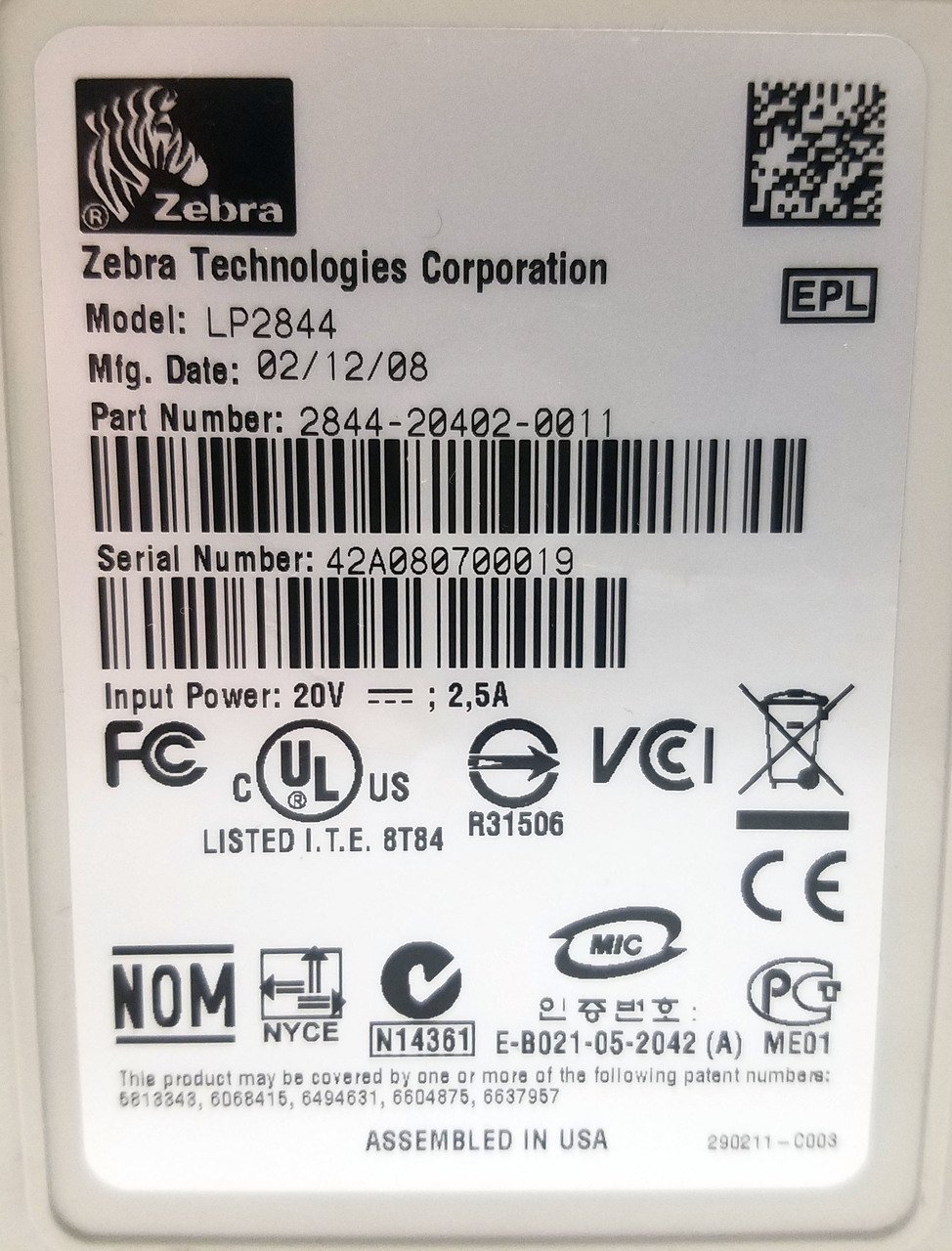 Zebra LP2844 STD Thermique directe imprimante pour étiquettes