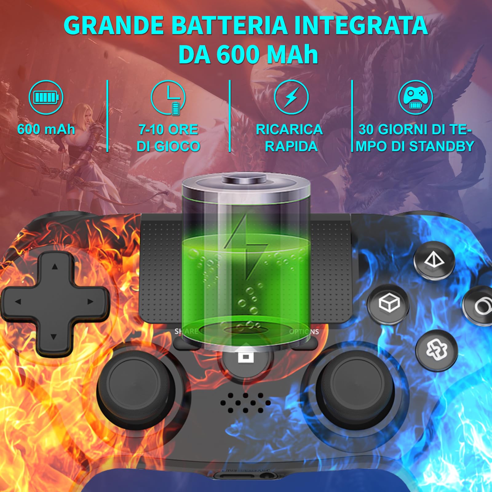 Controller wireless per PS4, Gamepad remoto senza fili con/doppia vibrazione / 6 assi sensore di movimento/funzione audio, controller di gioco ampiamente compatibile con PS4 / PC/iOS (rosso)