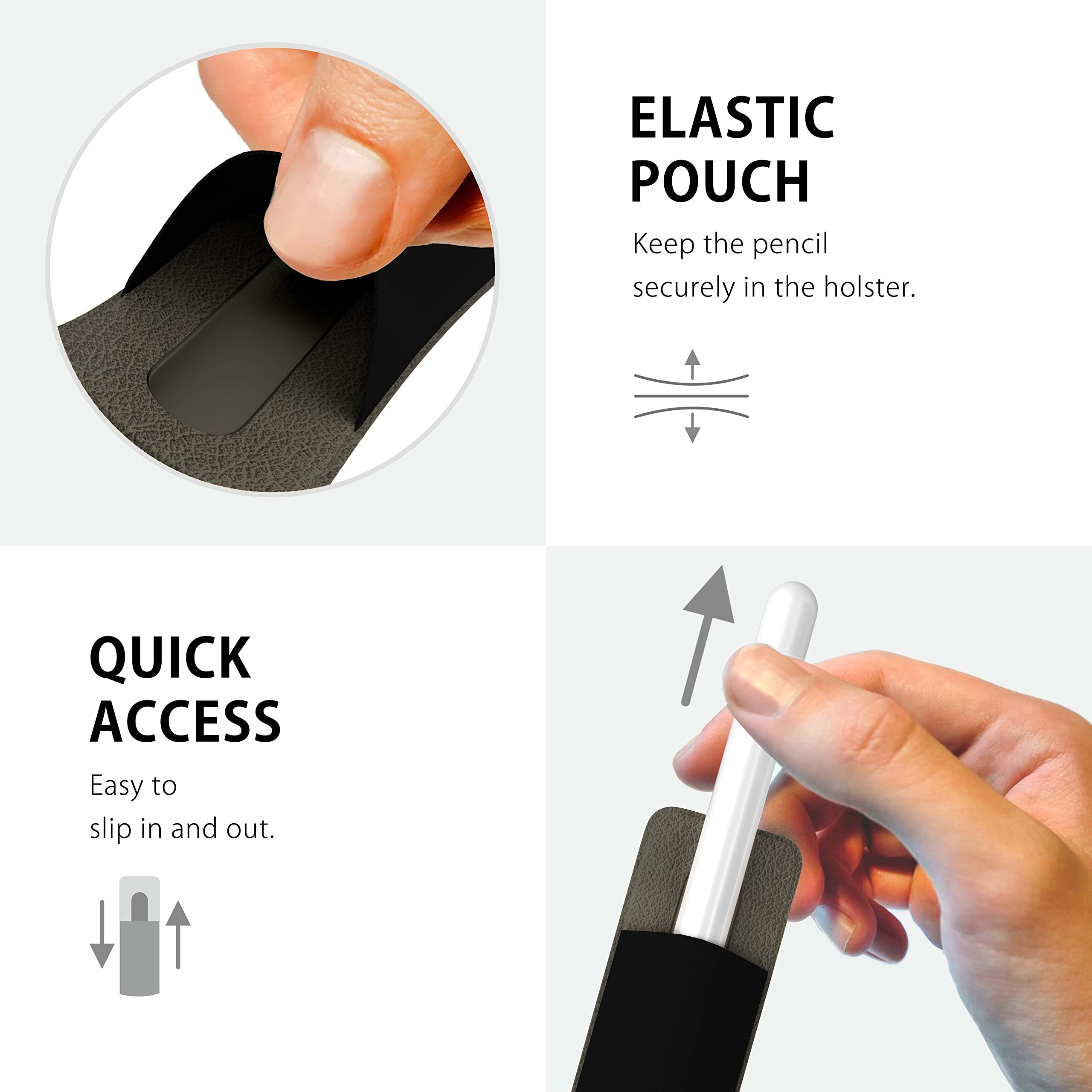 MyGadget Uchwyt na długopis kompatybilny z Apple Pencil (1. i 2. generacja) - samoprzylepne, elastyczne etui do tabletu | iPad z lycry i sztucznej skóry - czarny