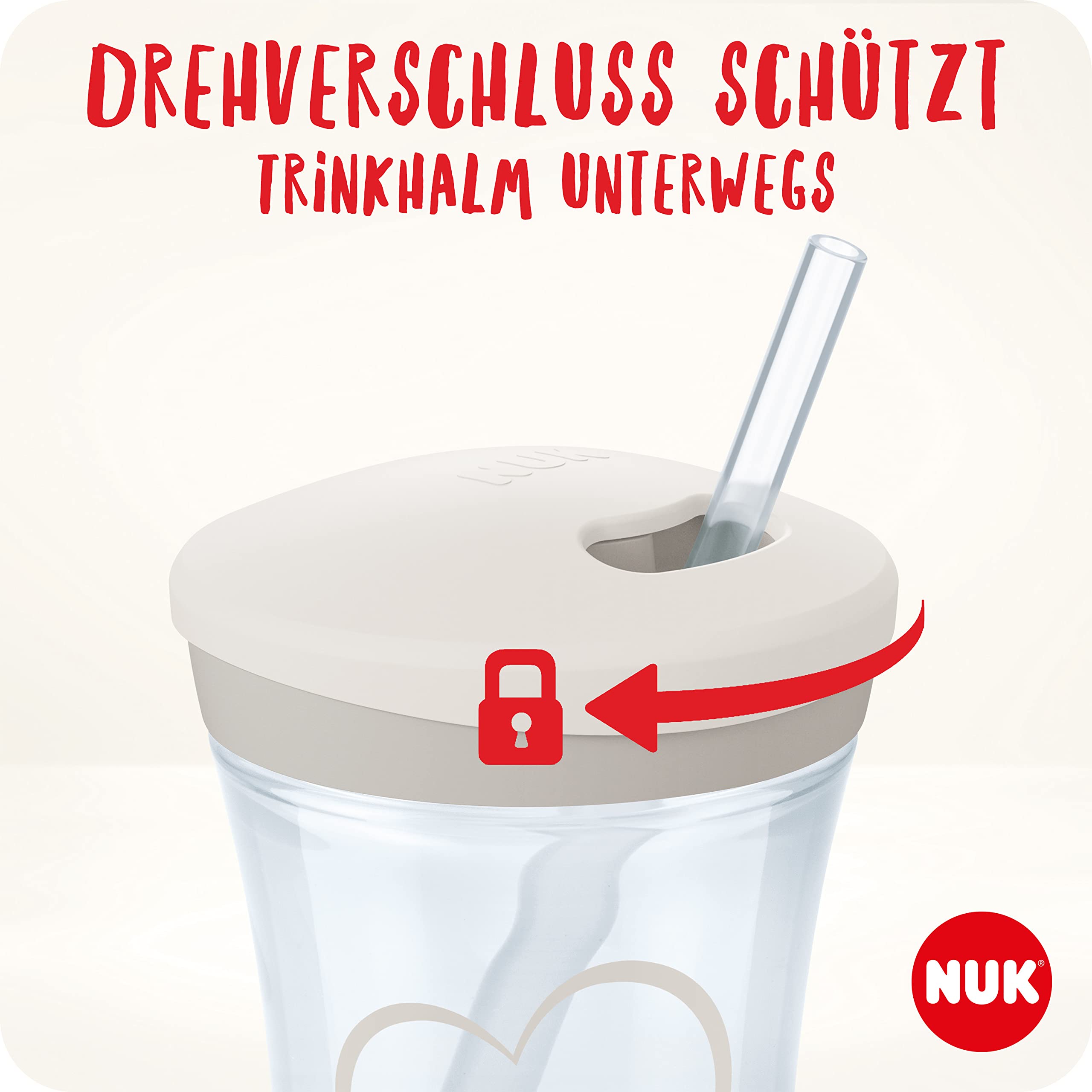 NUK Action Cup Trinkbecher Kinder | 12+ Monate | 230 ml | Drehdeckel mit weichem Strohhalm | auslaufsicher | grüner Leopard – Ansicht 3
