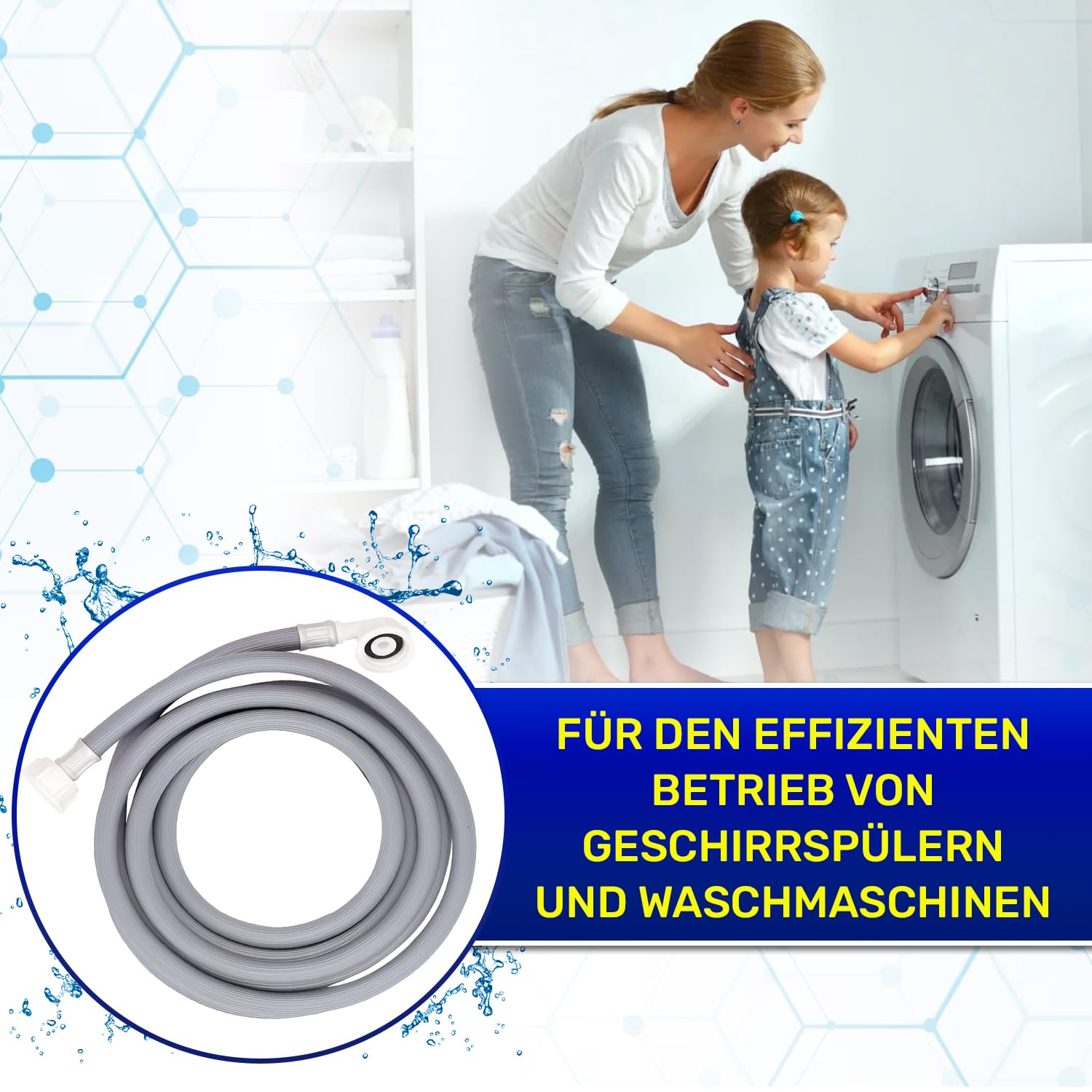 Zulaufschlauch Waschmaschine und Geschirrspüler 6 m Wasserschlauch für Temperaturen bis 25°C Druck von 20 bis 60 Bar Verbindung ist Gerade und Gewinkelt Ø 3/4 zoll - MADE IN ITALY - MONTERAL