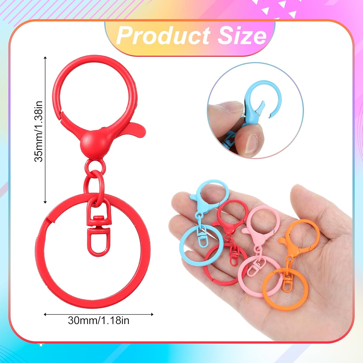 100 Pcs Lobster Claw Clasps Keychain for Jewelry Making,Colorful Metal Lobster Clasp Swivel Trigger Clips with Jump Rings Flat Split Keychain Ring for DIY Craft Jewelry Making(10 Colors) - Image 2