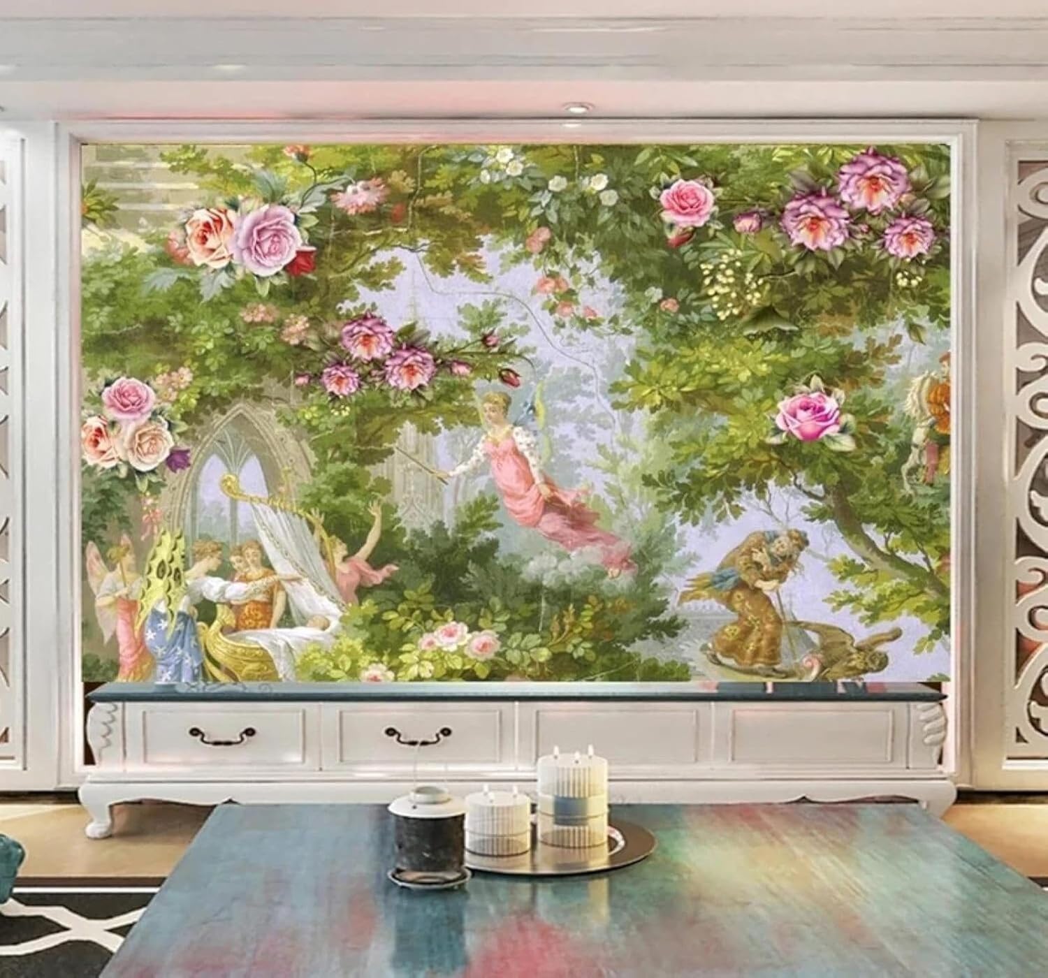 XLMING Fresh Plants Flowers Angels Pastoral Scenery 3D Wallpaper Premium Textured Silk Study Dining Living Room Bedroom Sofa TV Wall Easy Install-150cm×105cm