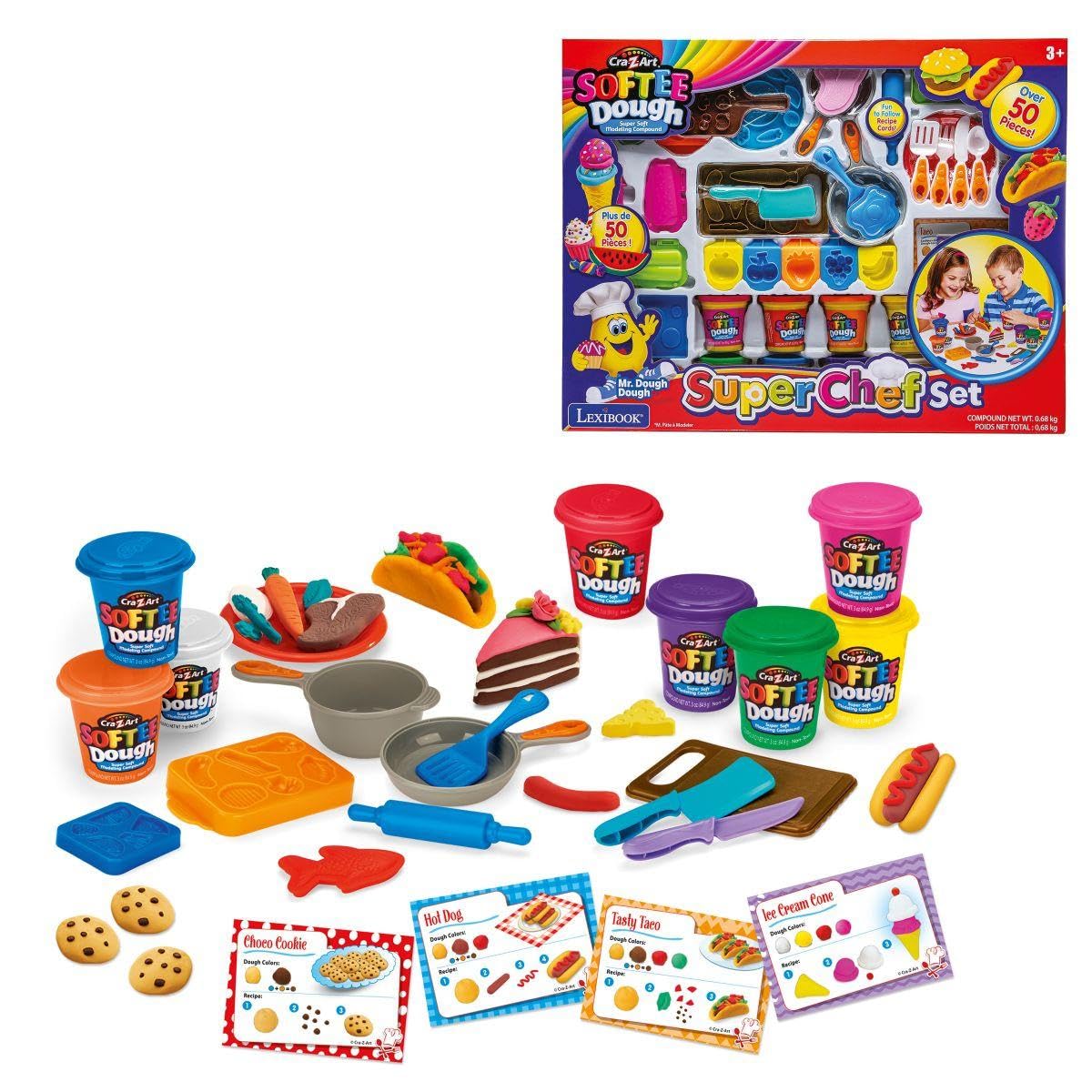 Lexibook, Kit di Pasta Modellabile Morbida e Duttile Super Chef, CRDOUGH16LXB