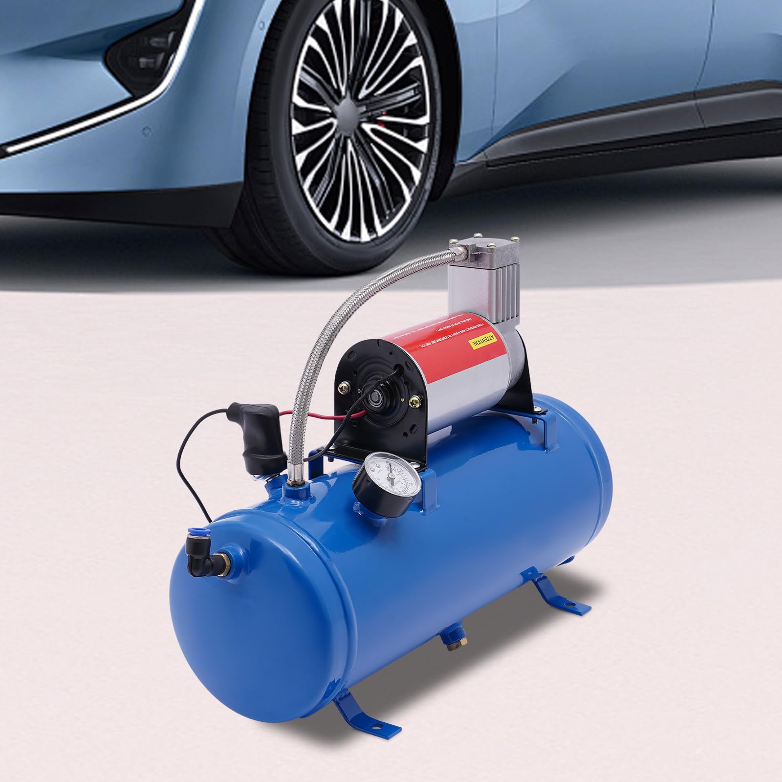 Compressore d'aria da 12 V con serbatoio da 6 L, compressore d'aria per auto, sistema di compressore d'aria integrato, 100 psi, per clacson d'aria, gonfiaggio pneumatici, camion, SUV, ecc.