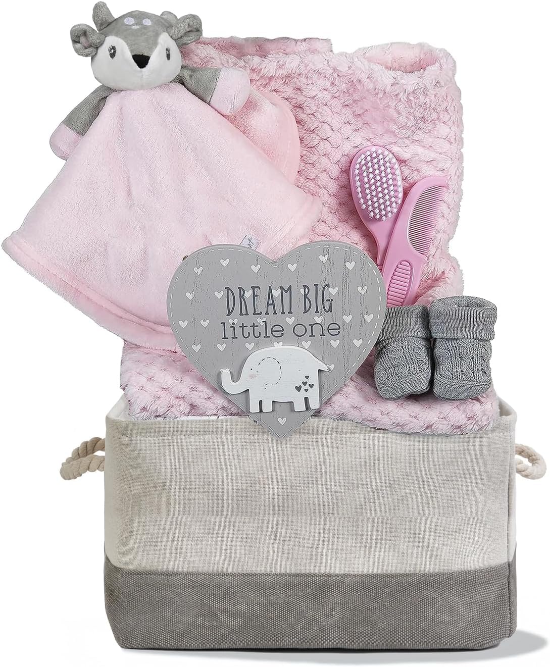 Hoolaroo Baby Gift Hamper for Girls Pink Gift Hamper Newborn Deer Comforter Shower Special Unique Nappy Caddy Gift Set